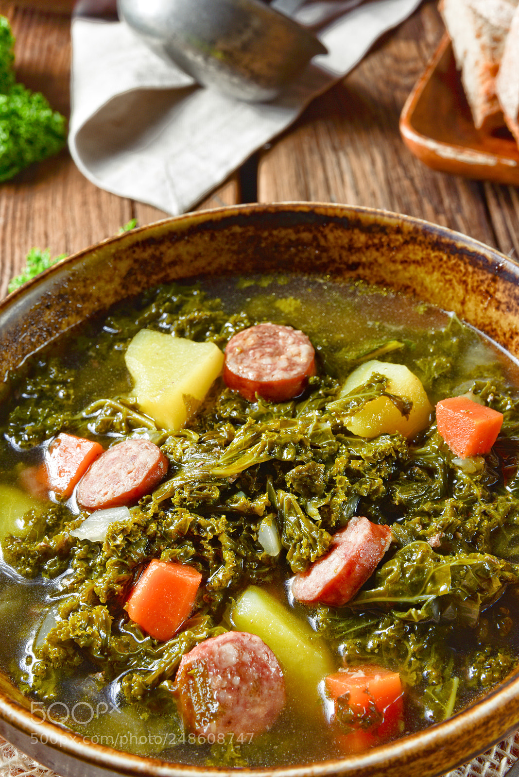 Nikon D810 sample photo. Rustic kale soup with photography