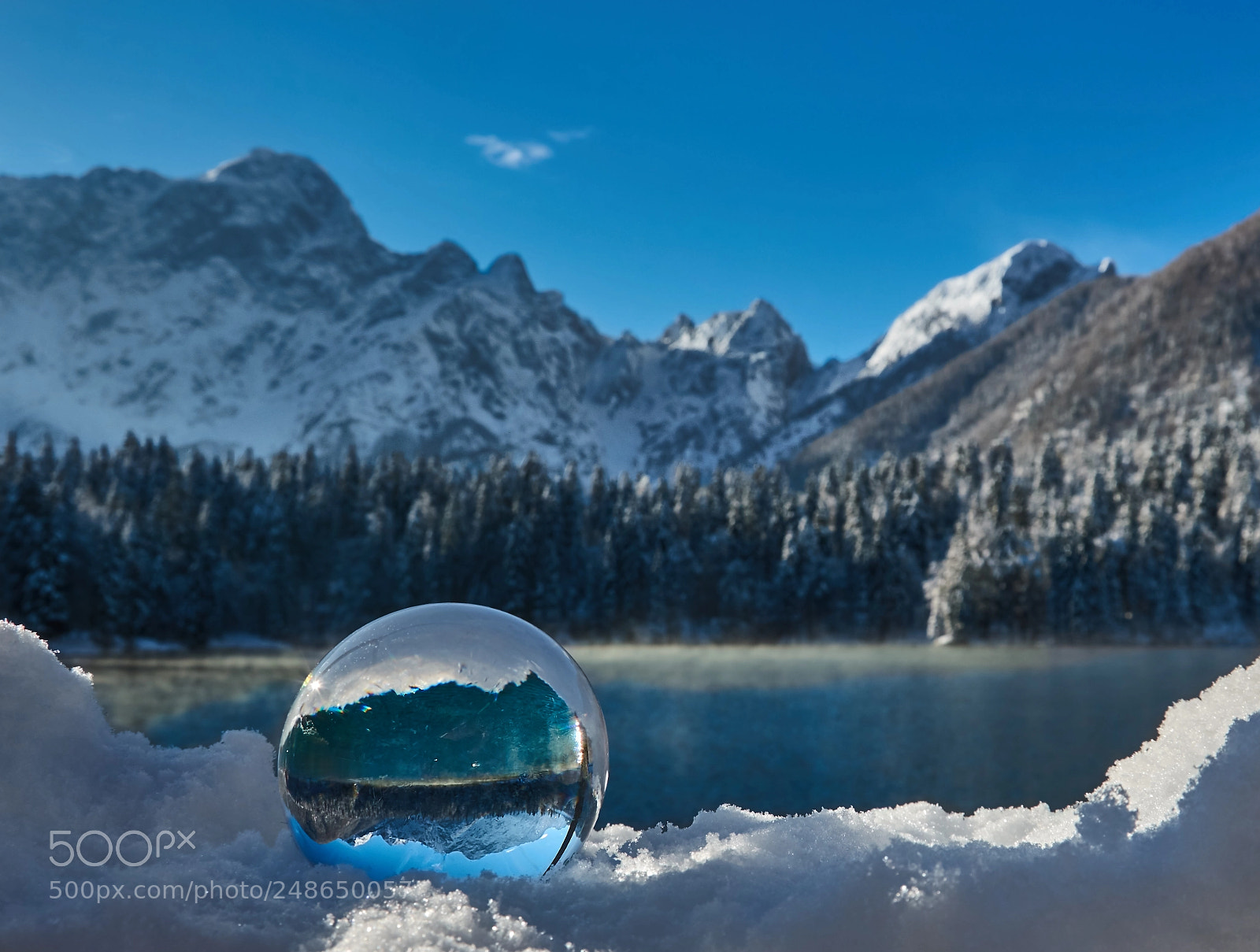 Nikon D3200 sample photo. Winter glass sphere reflection photography
