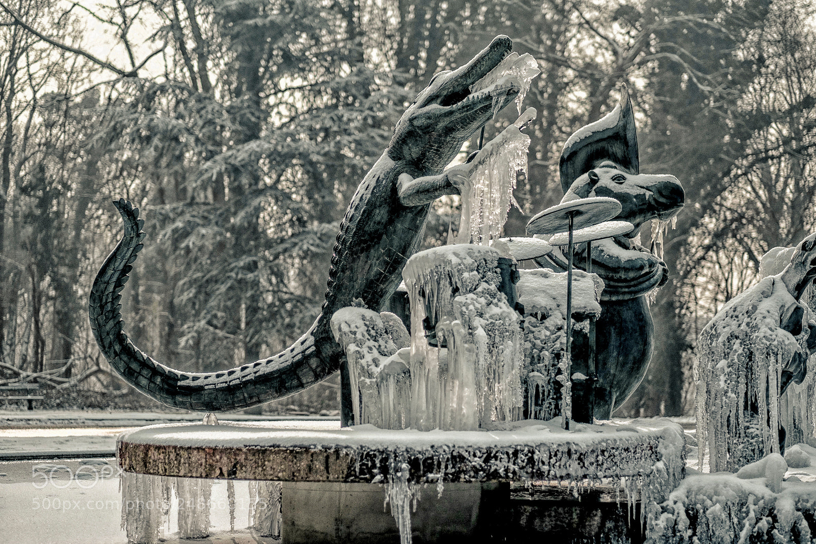 Fujifilm X-T1 sample photo. Fountain in winter photography