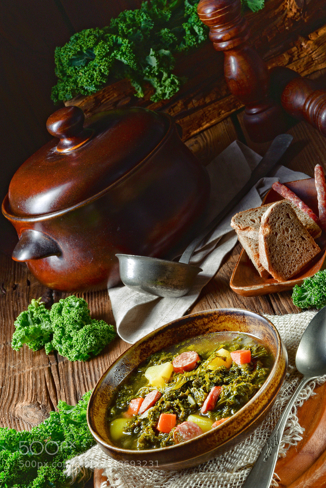 Nikon D810 sample photo. Rustic kale soup with photography