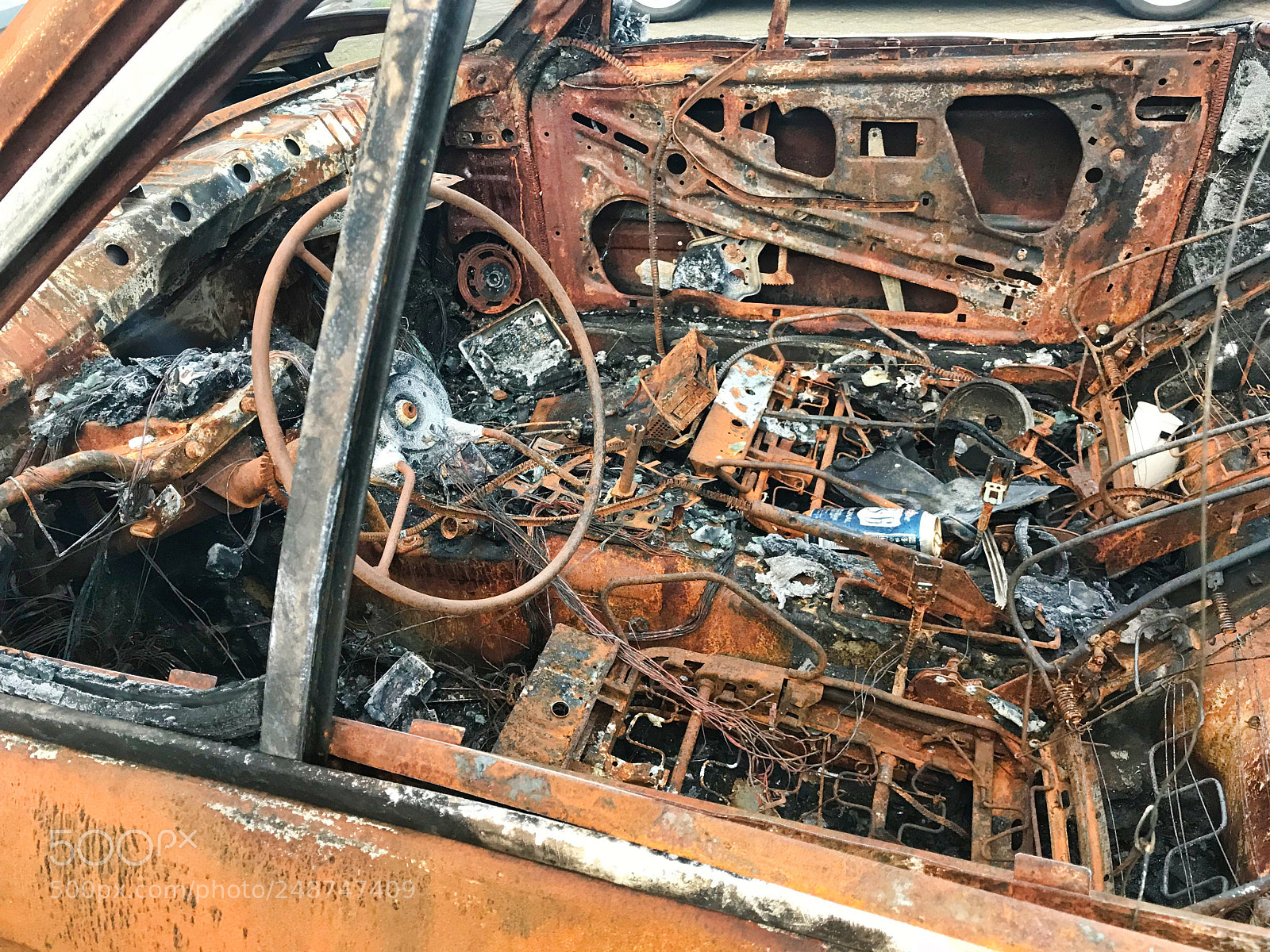 Apple iPhone 7 sample photo. Burnt out car wreck photography