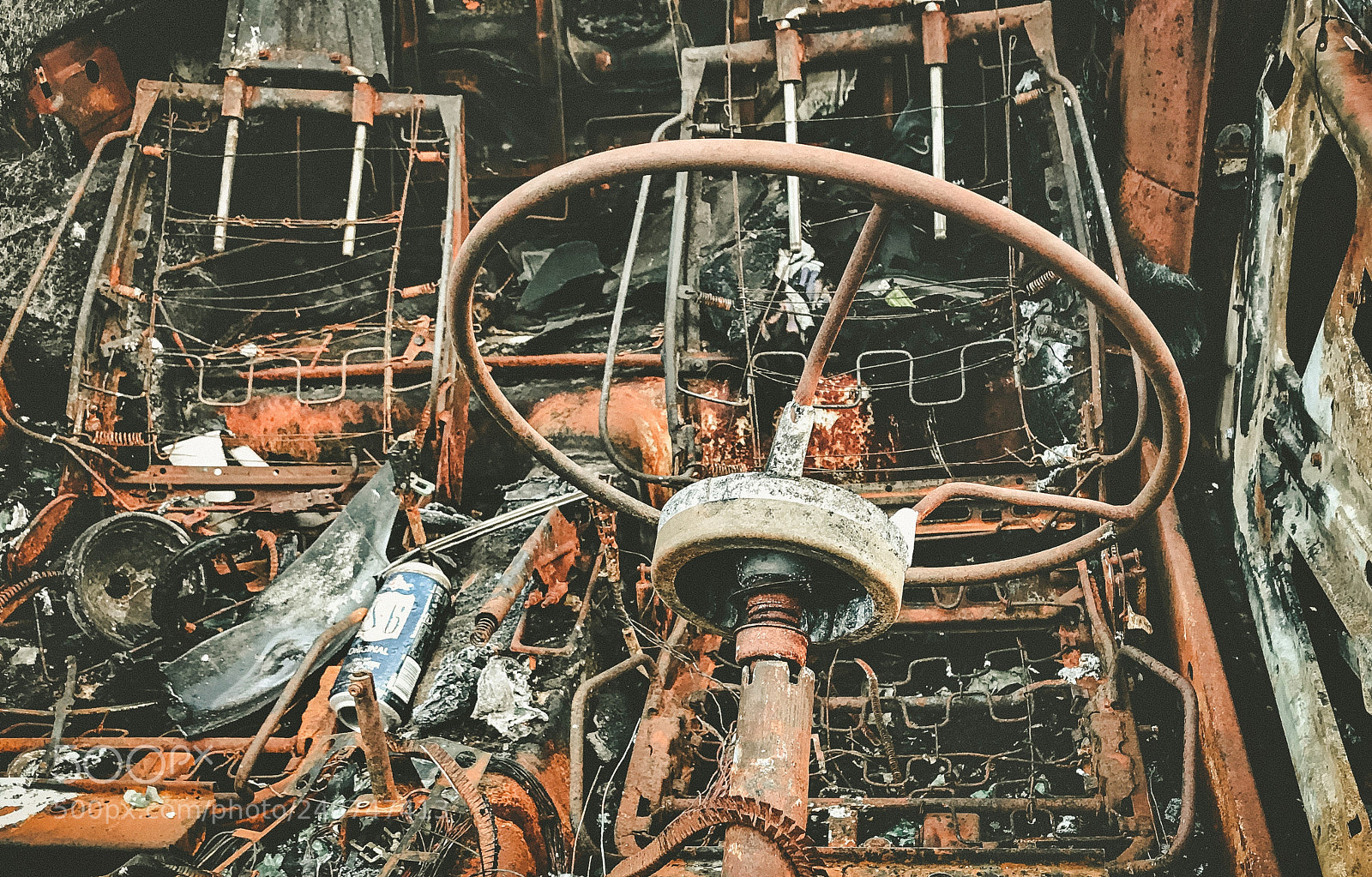 Apple iPhone 7 sample photo. Burnt out car wreck photography
