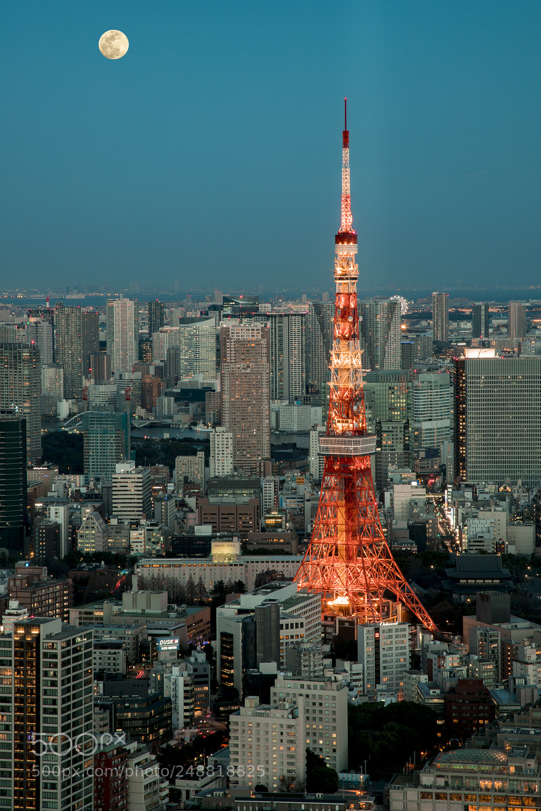 Canon EOS 6D Mark II sample photo. Tokyo tower and moon photography