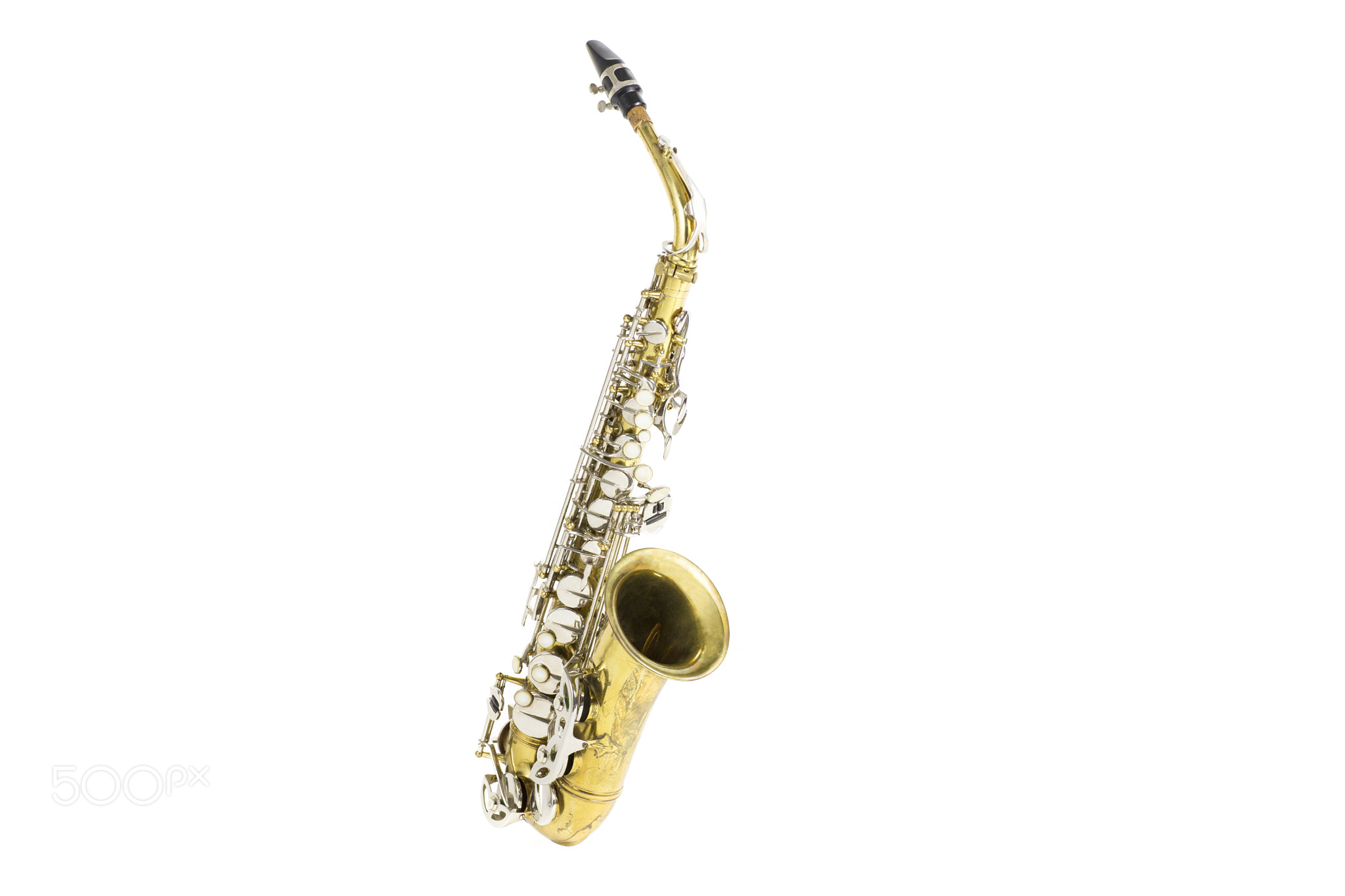 isolated in white portrait of an alto saxophone