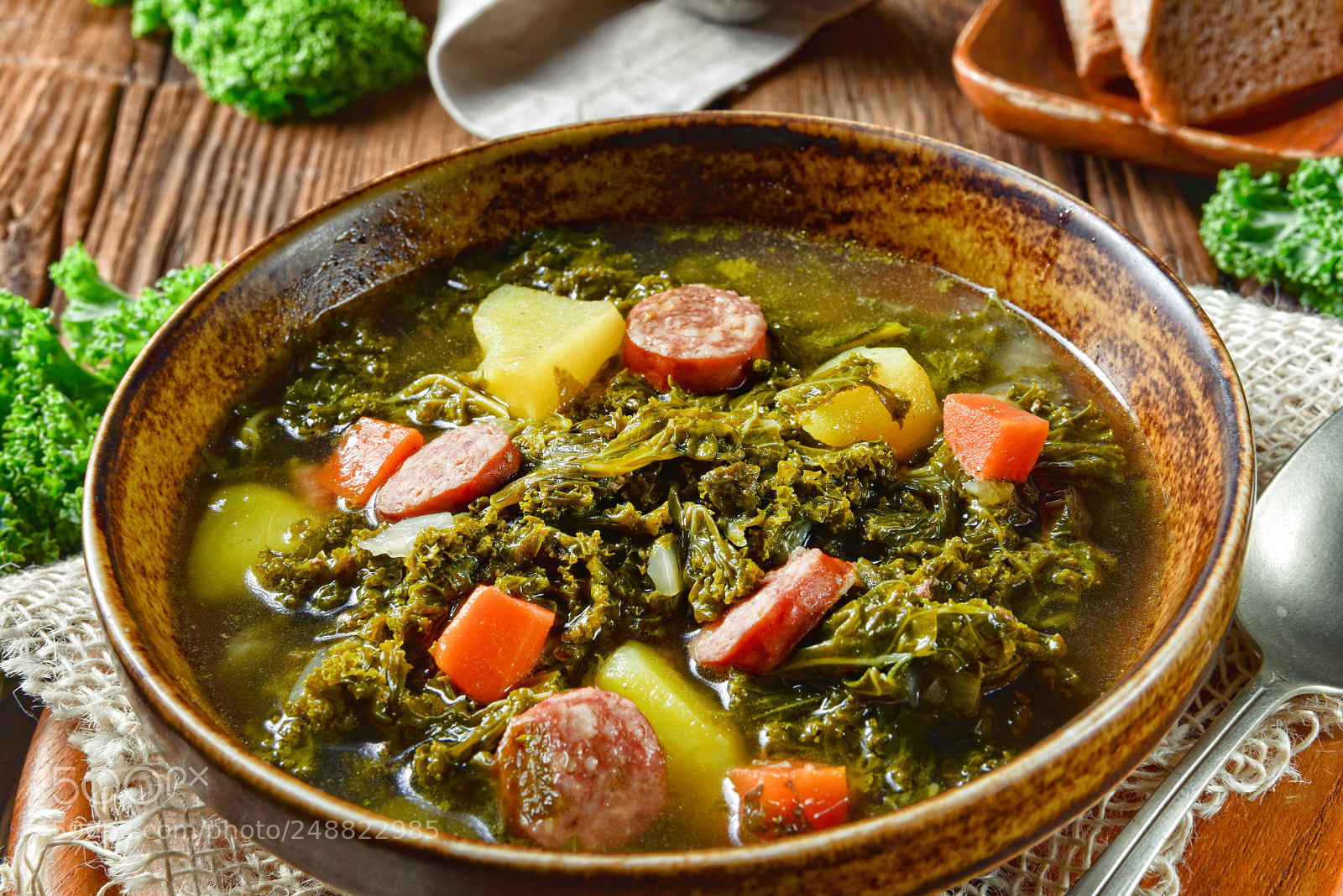 Nikon D810 sample photo. Rustic kale soup with photography