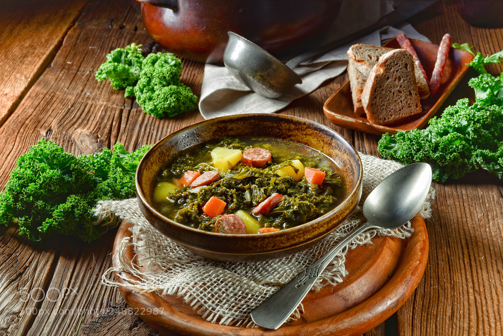 Nikon D810 sample photo. Rustic kale soup with photography