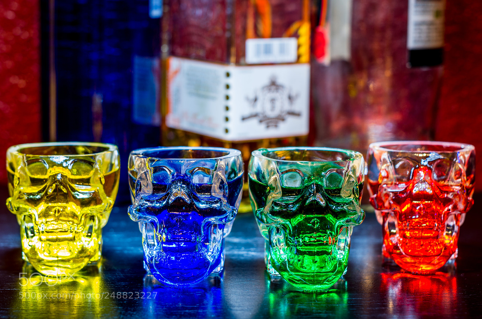 Nikon D7000 sample photo. Colorful skull shot glasses photography