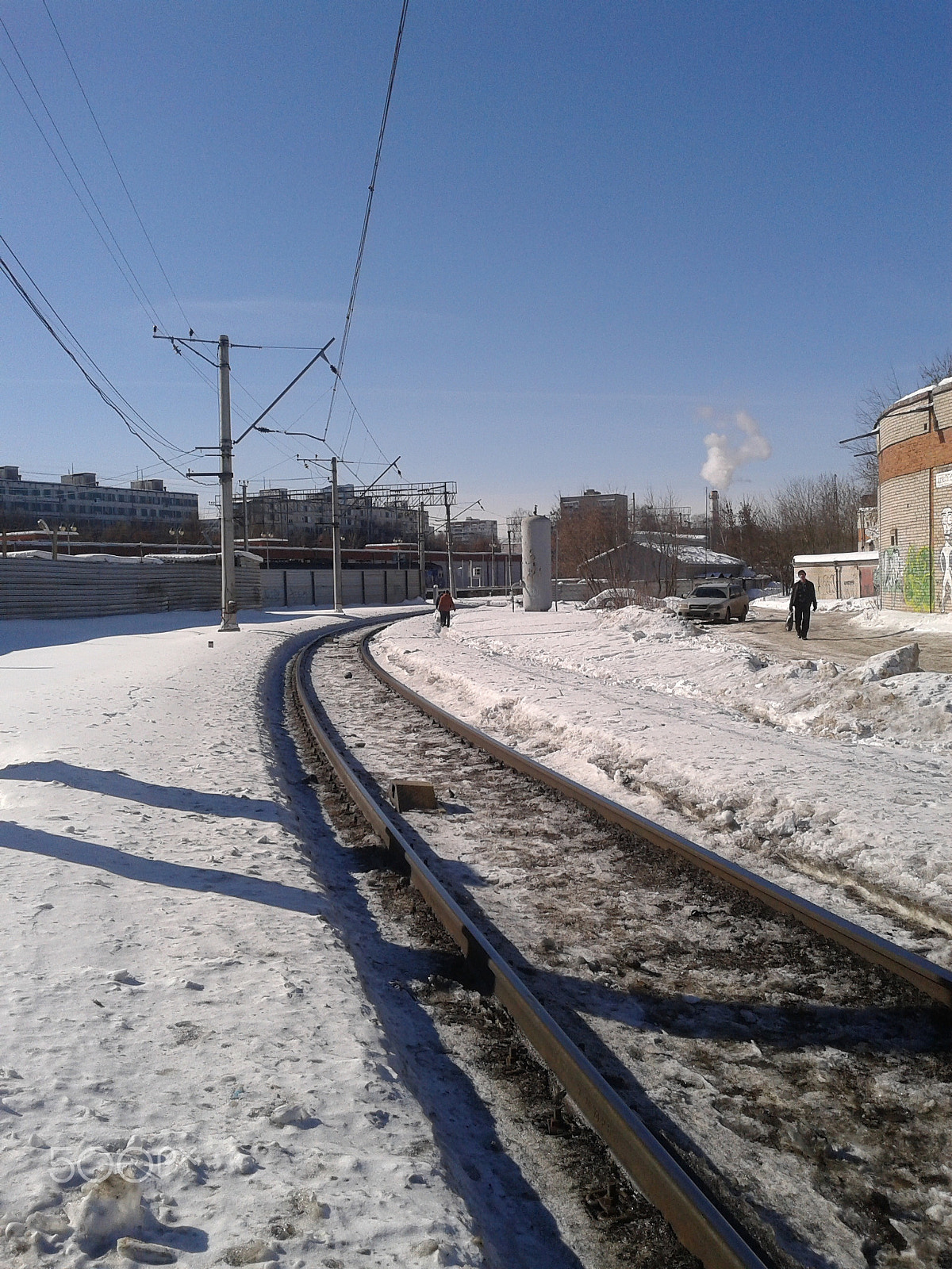 Samsung GT-S5610 sample photo. Sky, sun, rails, snow / Небо_солнце_рельсы_снег photography