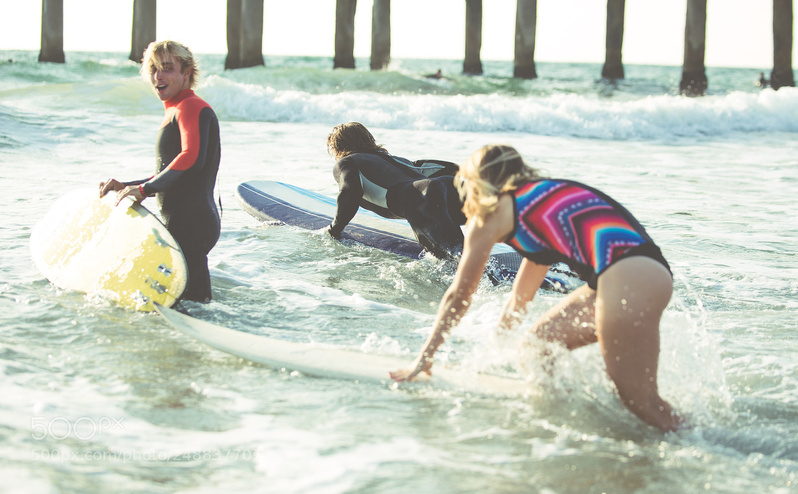 Nikon D610 sample photo. Three surfers practicing in photography