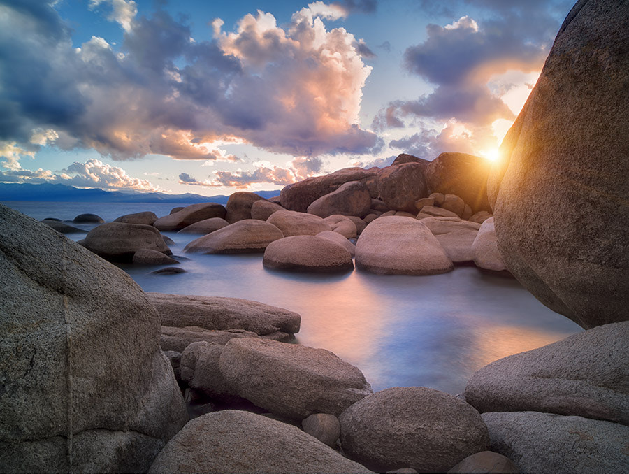Pentax 645D sample photo. Storm clouds and granite boulders on east side of lake tahoe, nevada photography