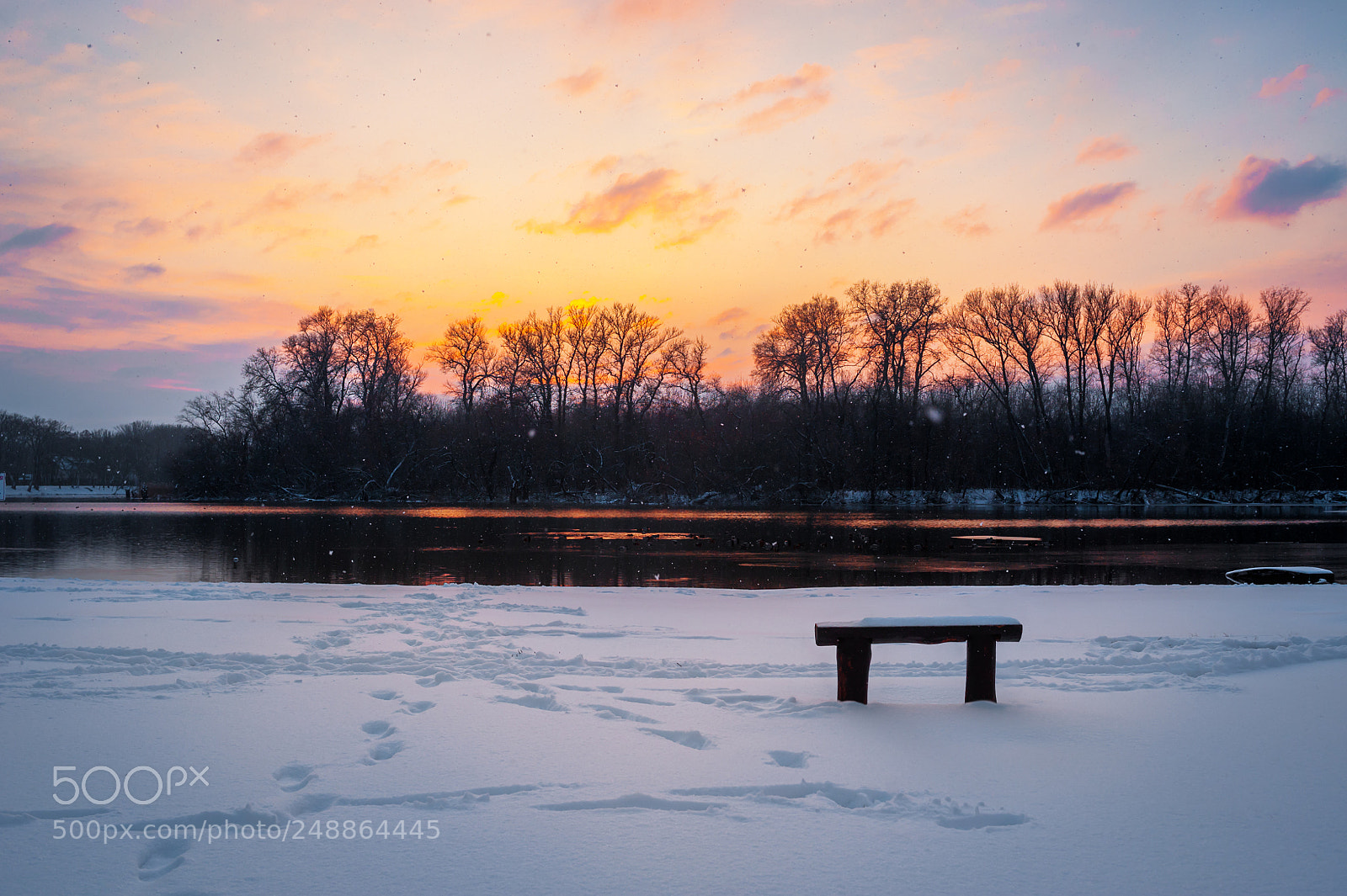 Nikon D700 sample photo. Sunset with snowfall photography