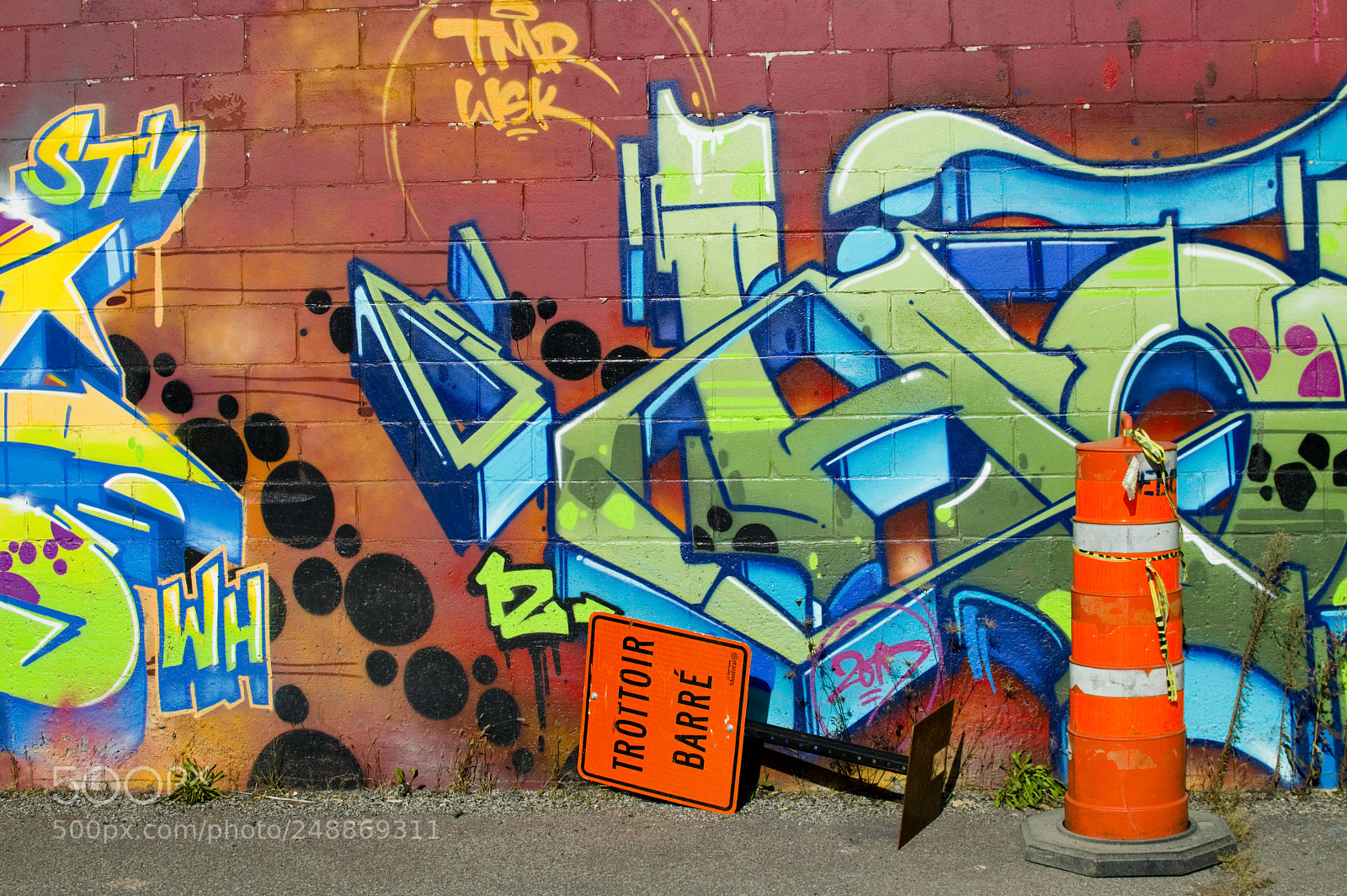 Nikon D3200 sample photo. Graffiti with orange cones photography