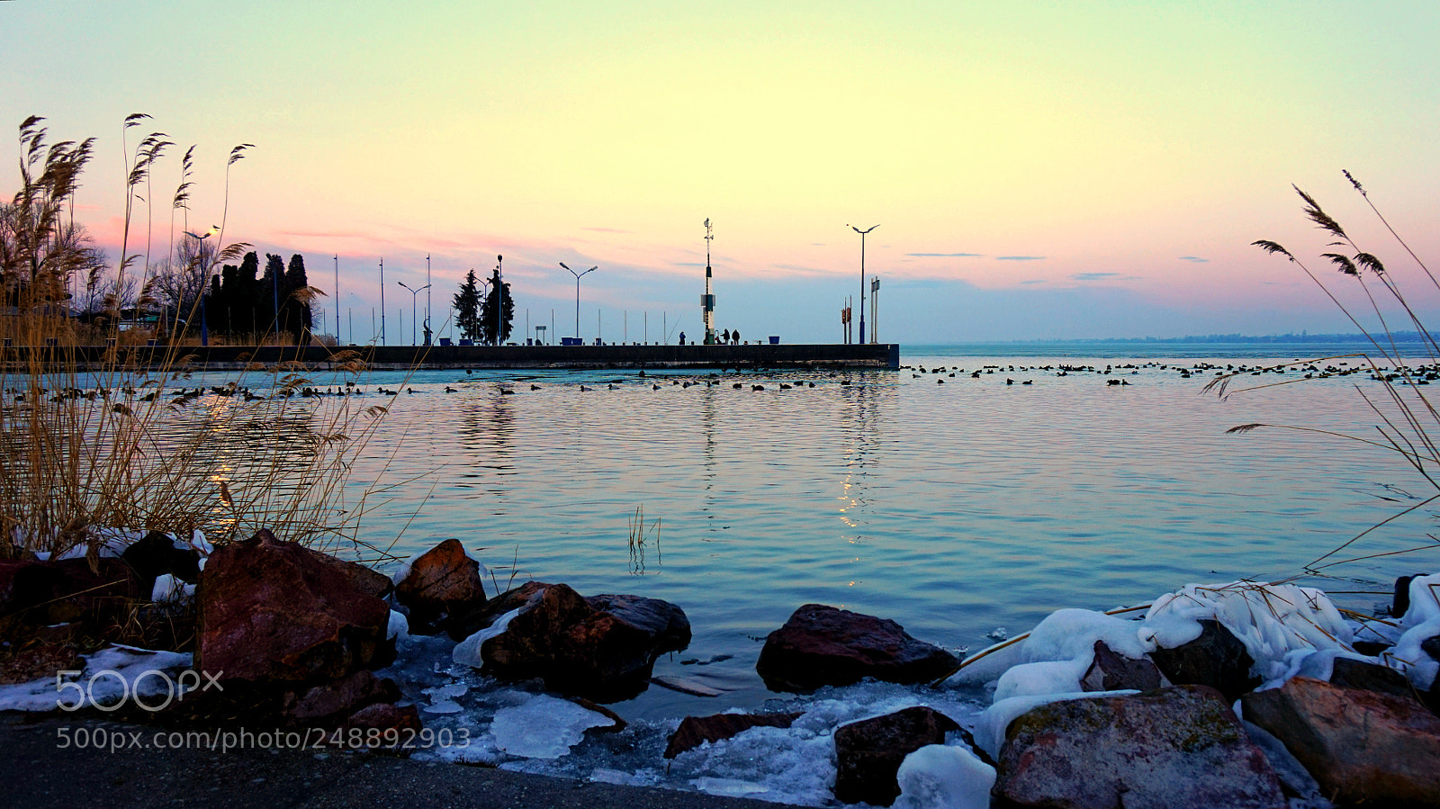 Sony Alpha a5000 (ILCE 5000) sample photo. Ferry port by sunset photography