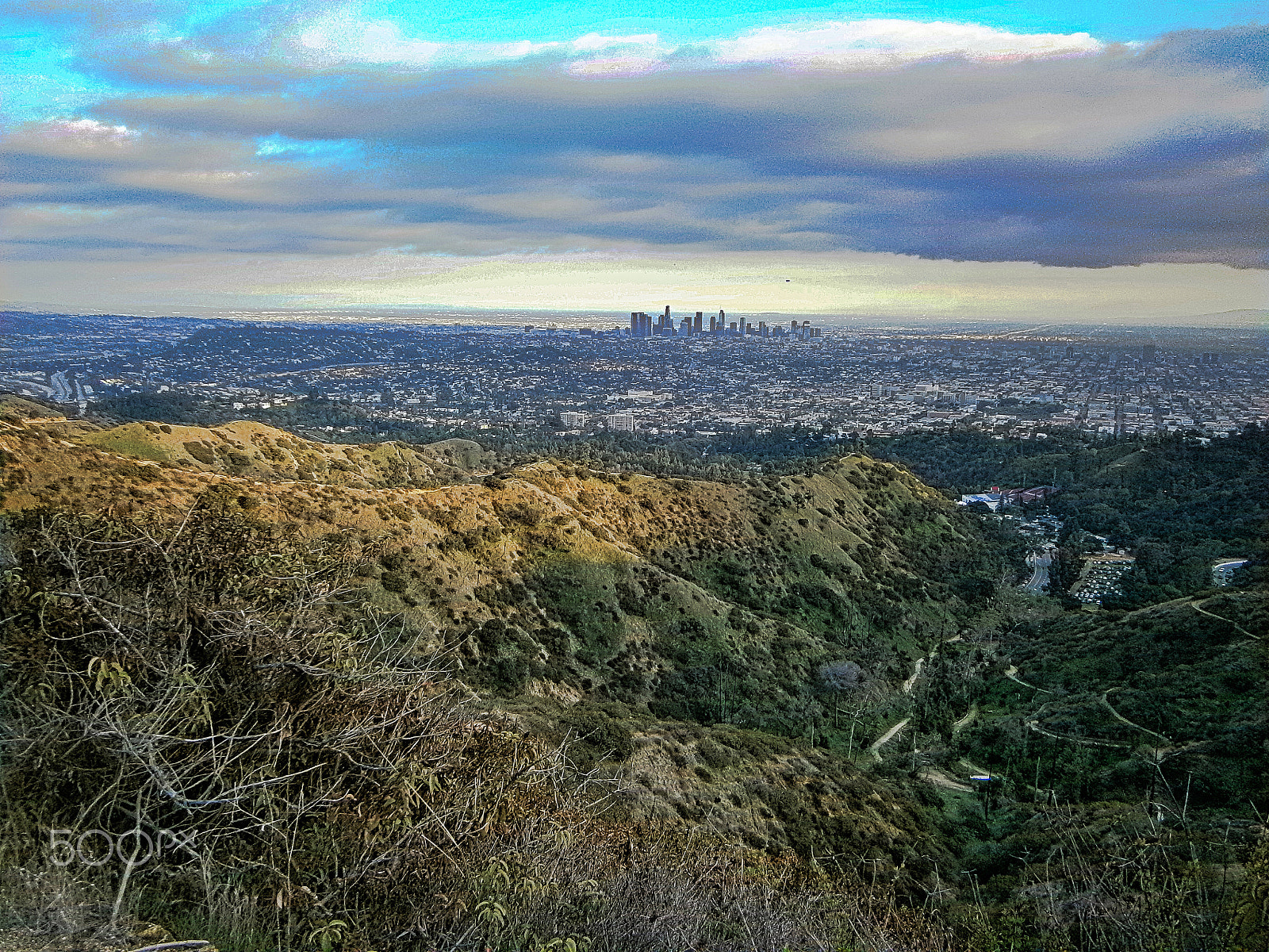 Olympus VG160,X990,D745 sample photo. Downtown los angeles as seen from park photography