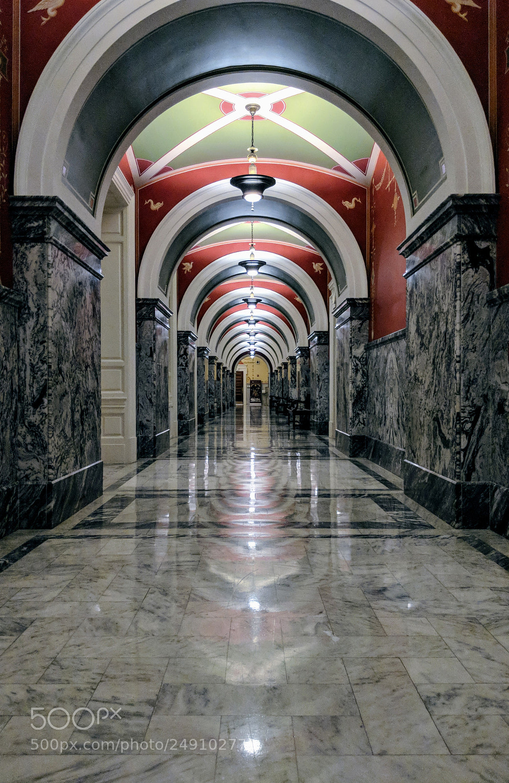 Google Pixel 2 sample photo. The red basement hallway photography