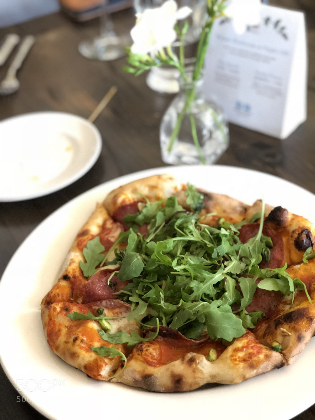 Apple iPhone 8 Plus sample photo. Salami. mozzarella. arugula. fig photography
