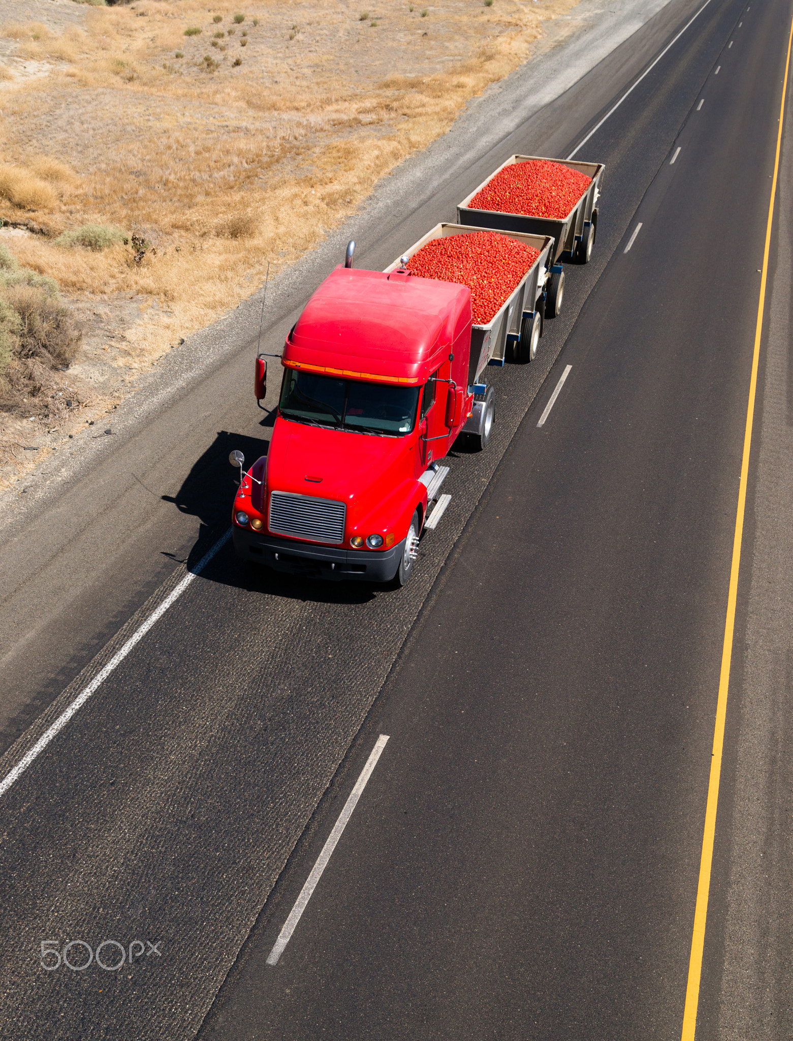 Semi Truck Hauls Local Food Produce Red Tomatoes