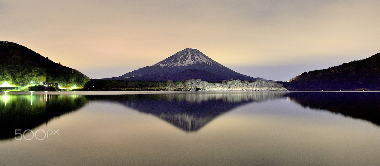 Nikon Df sample photo. A night shot of mt fuji at lake shojiko photography