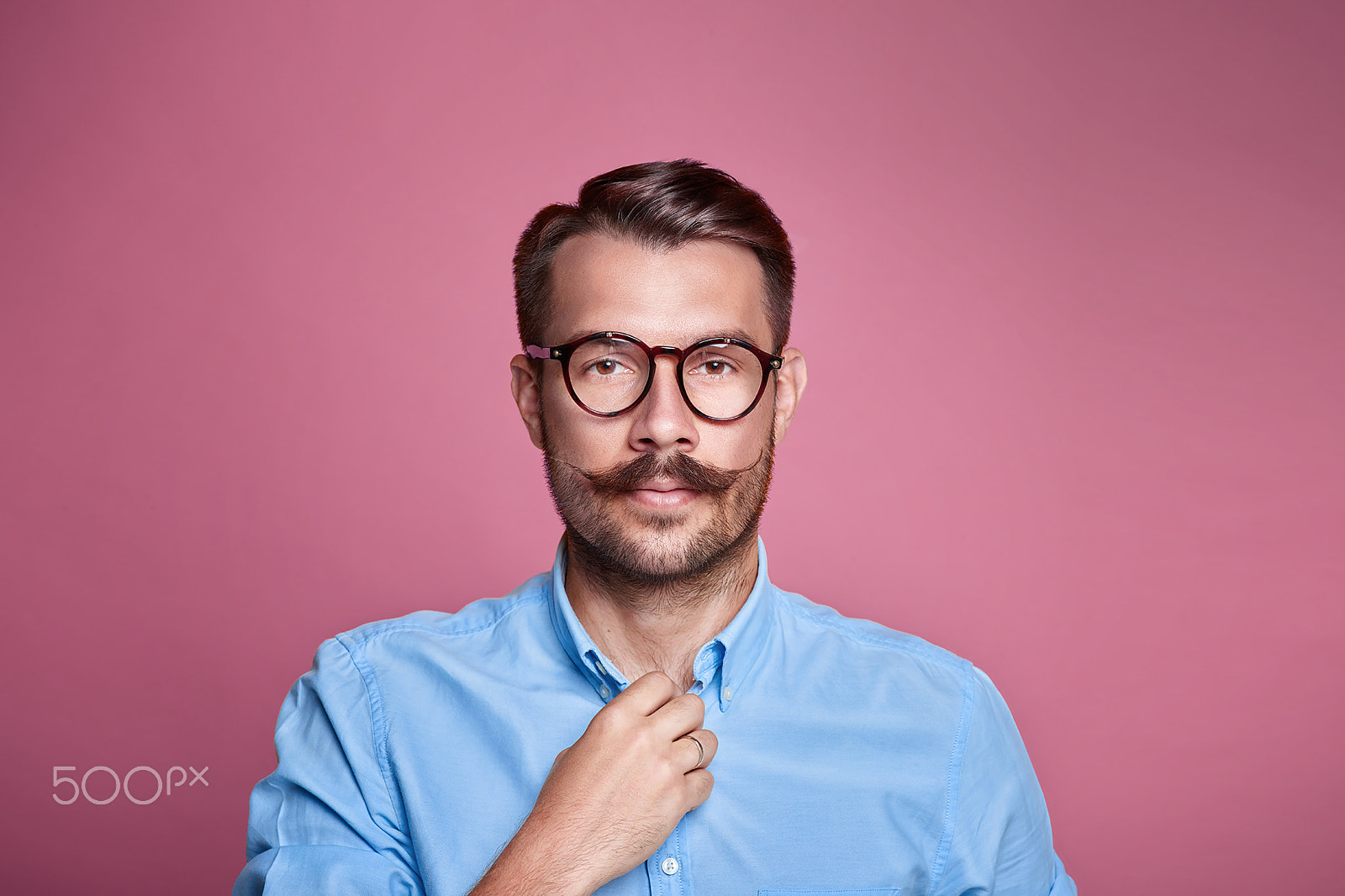 Phase One IQ160 sample photo. Portrait of a handsome young happy man over pink background photography
