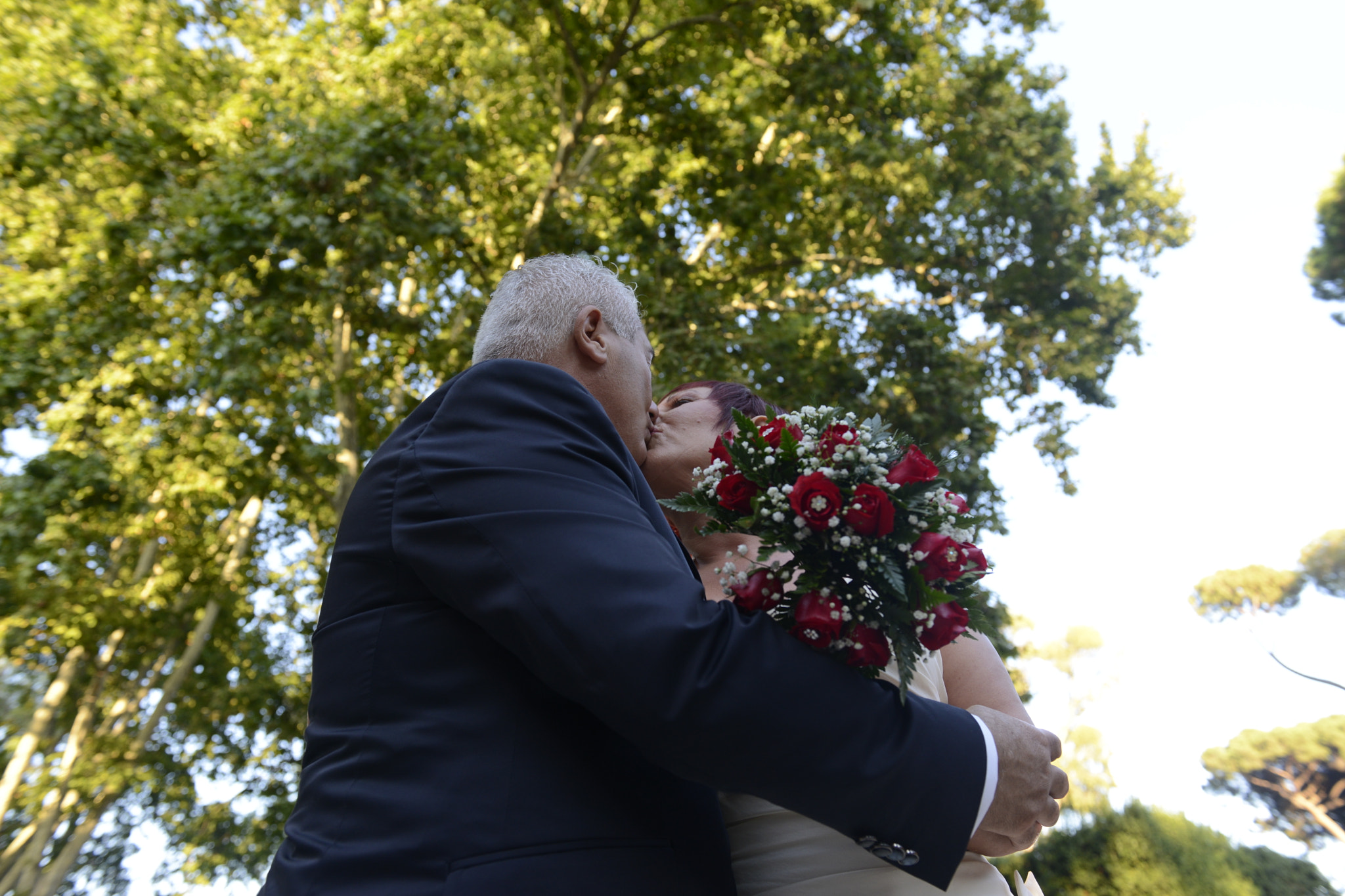 Nikon AF-S Nikkor 24-70mm F2.8G ED sample photo. Wedding couple kiss themselves under a tree photography