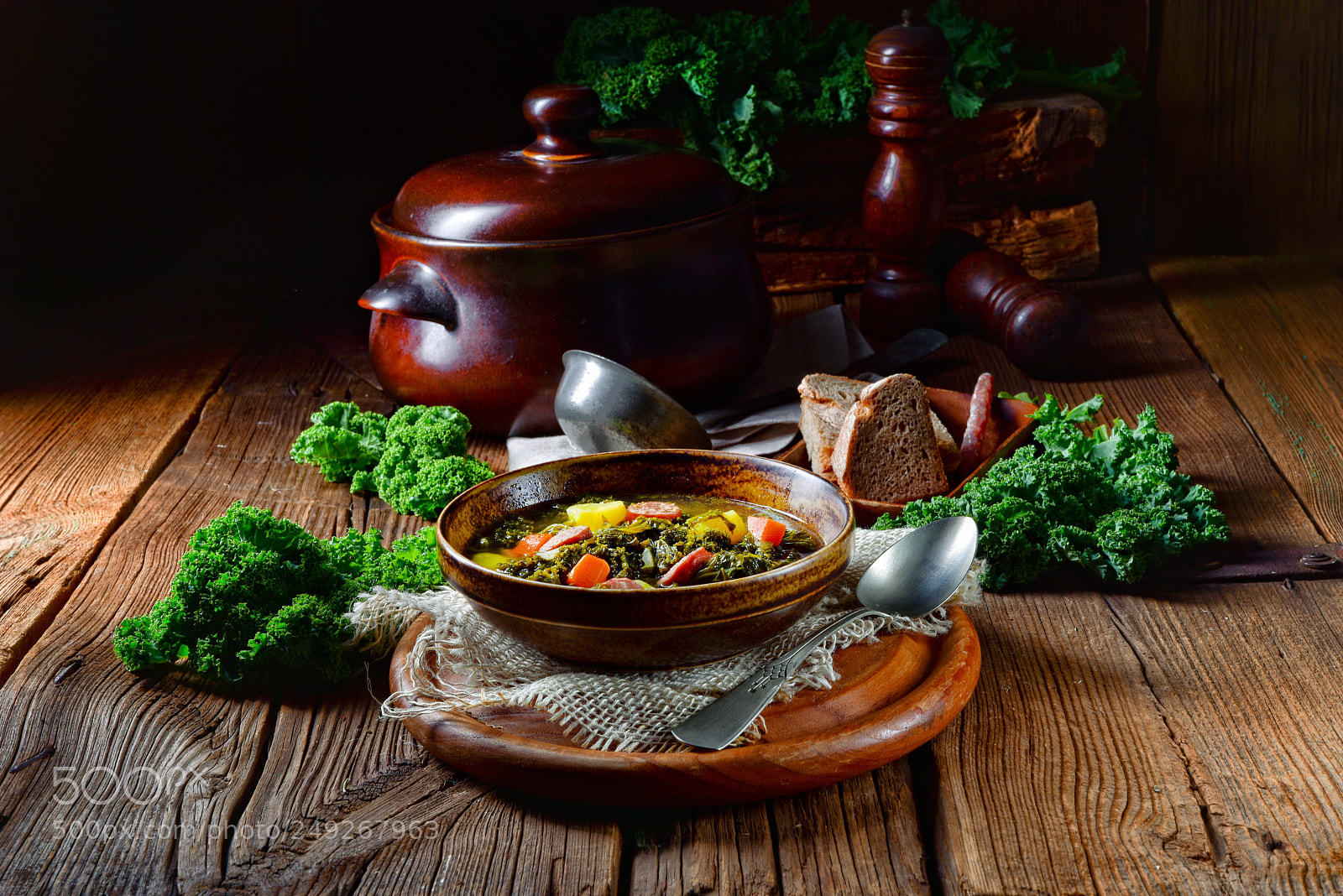 Nikon D810 sample photo. Rustic kale soup with photography