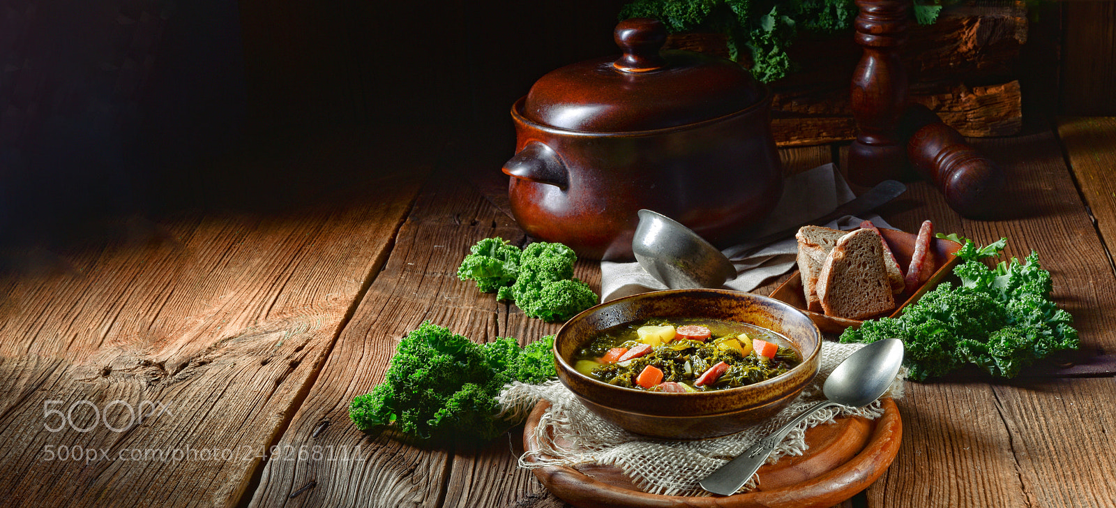 Nikon D810 sample photo. Rustic kale soup with photography