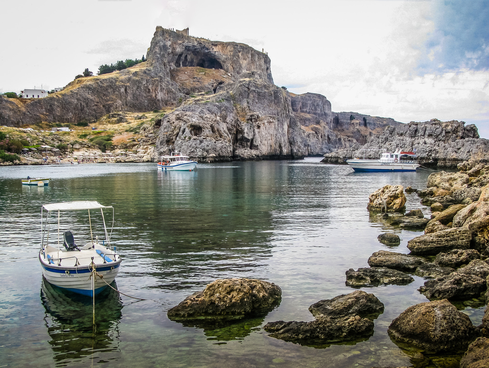 Canon POWERSHOT SX100 IS sample photo. Lindos harbour photography