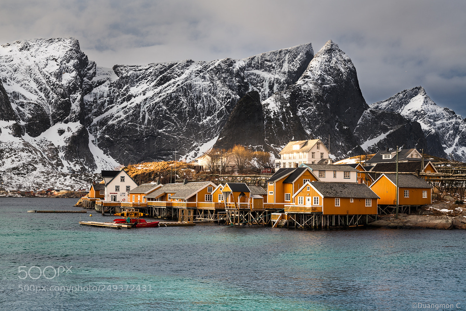 Nikon D850 sample photo. Sakrisoy yellow huts photography