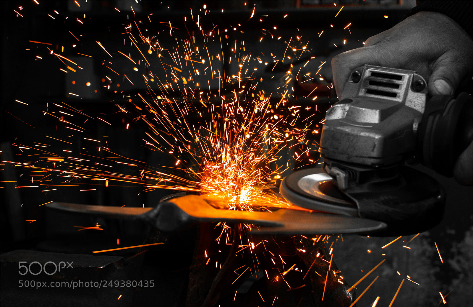 Nikon D7000 sample photo. Industrial grinder and sparks photography