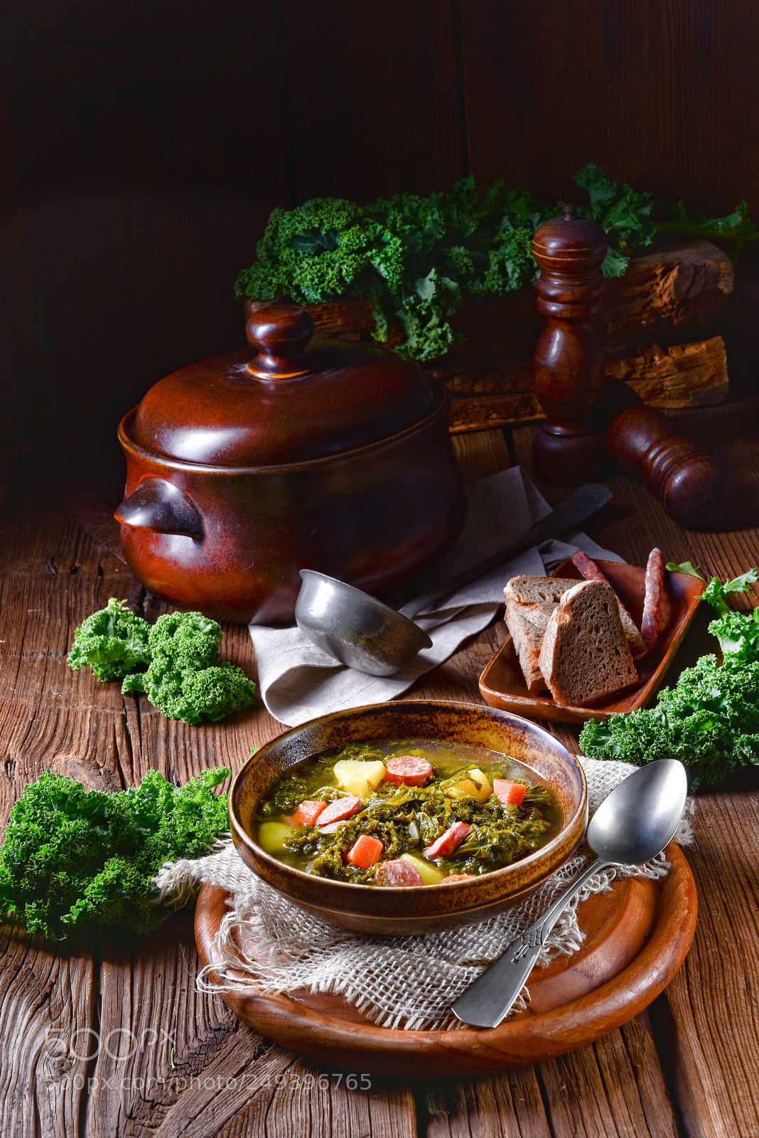 Nikon D810 sample photo. Rustic kale soup with photography