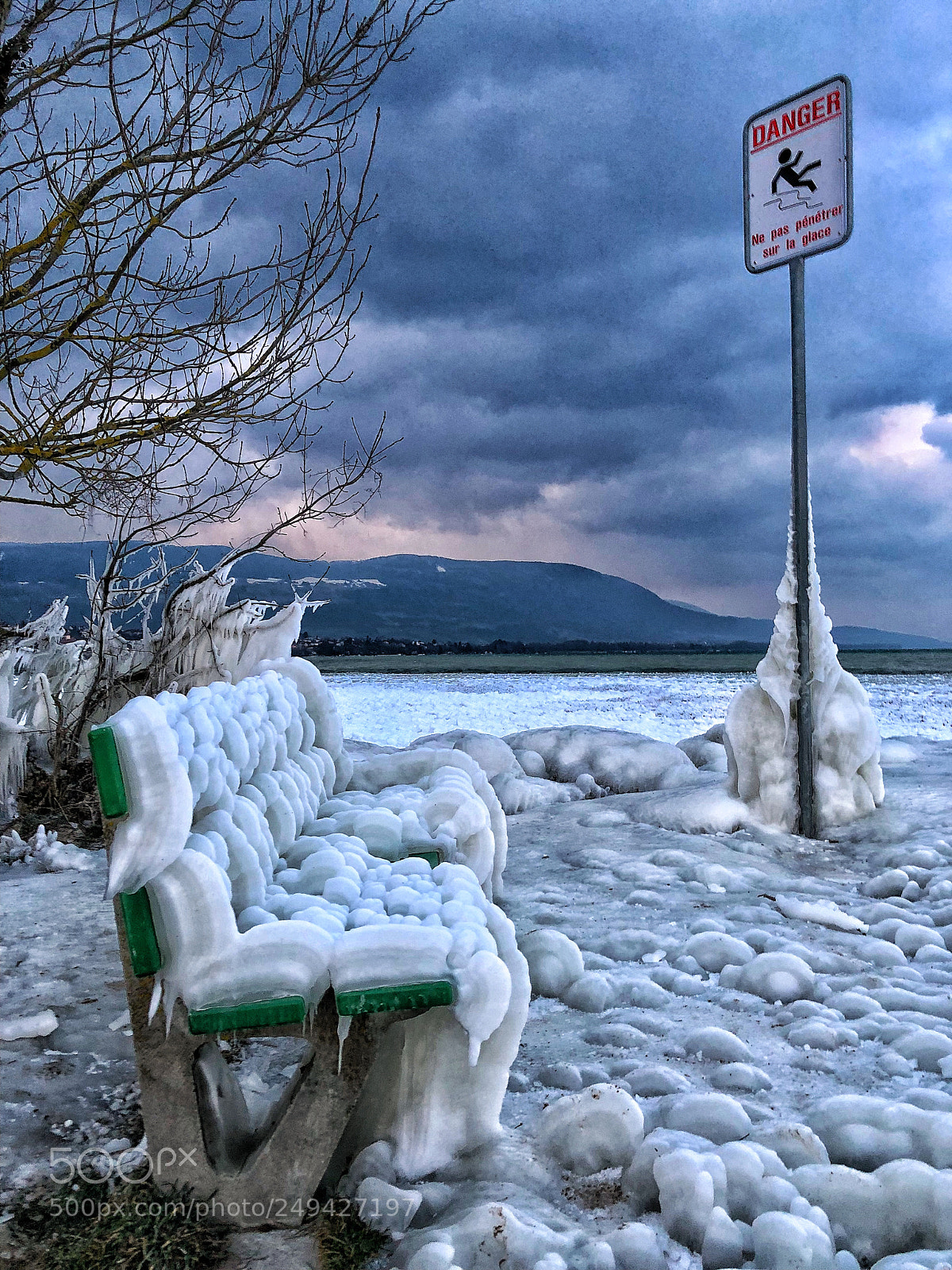 Apple iPhone 8 sample photo. Frozen bench photography