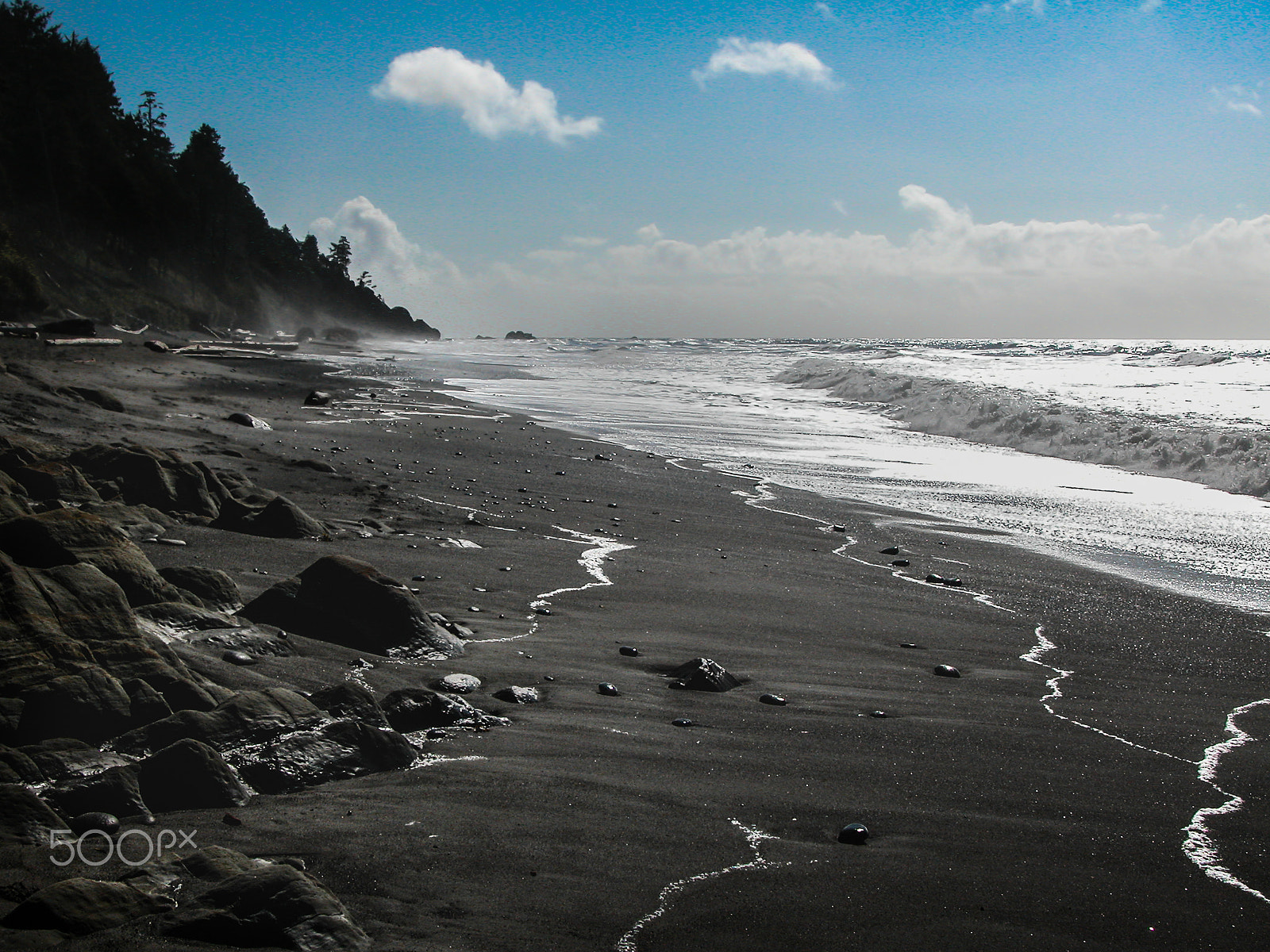 Nikon E5000 sample photo. White ribbons on black sand photography