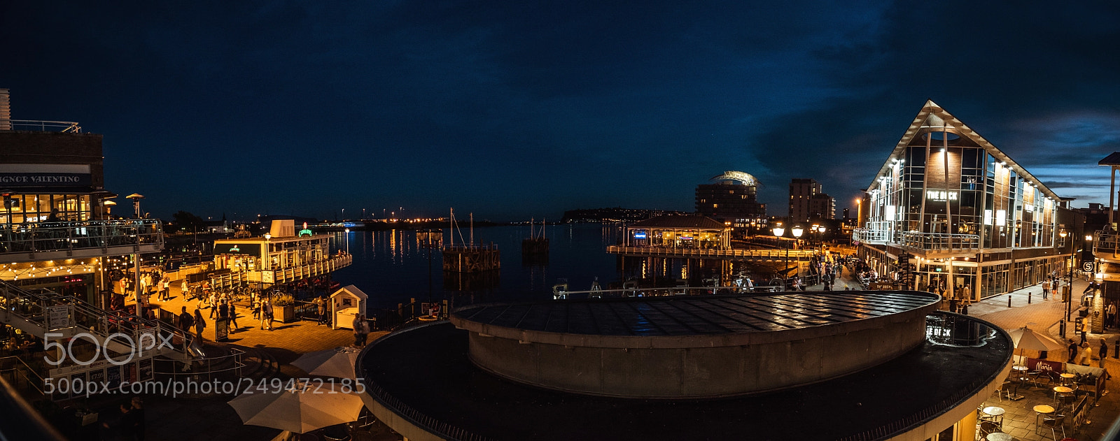 Olympus PEN-F sample photo. Cardiff bay marina panoramic photography