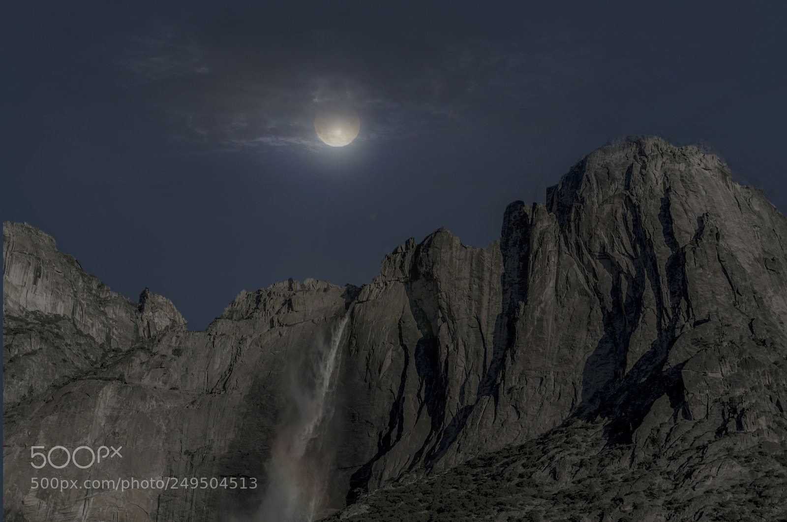 Nikon D800E sample photo. Moon and waterfall photography