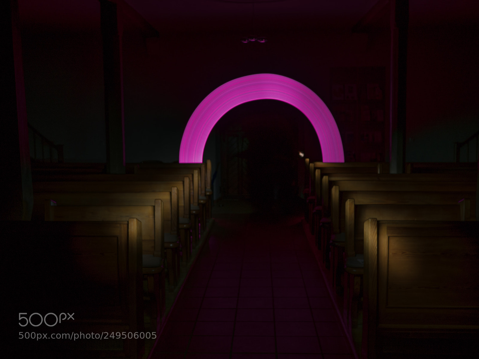 Olympus OM-D E-M5 II sample photo. Church seating with lightpainting photography