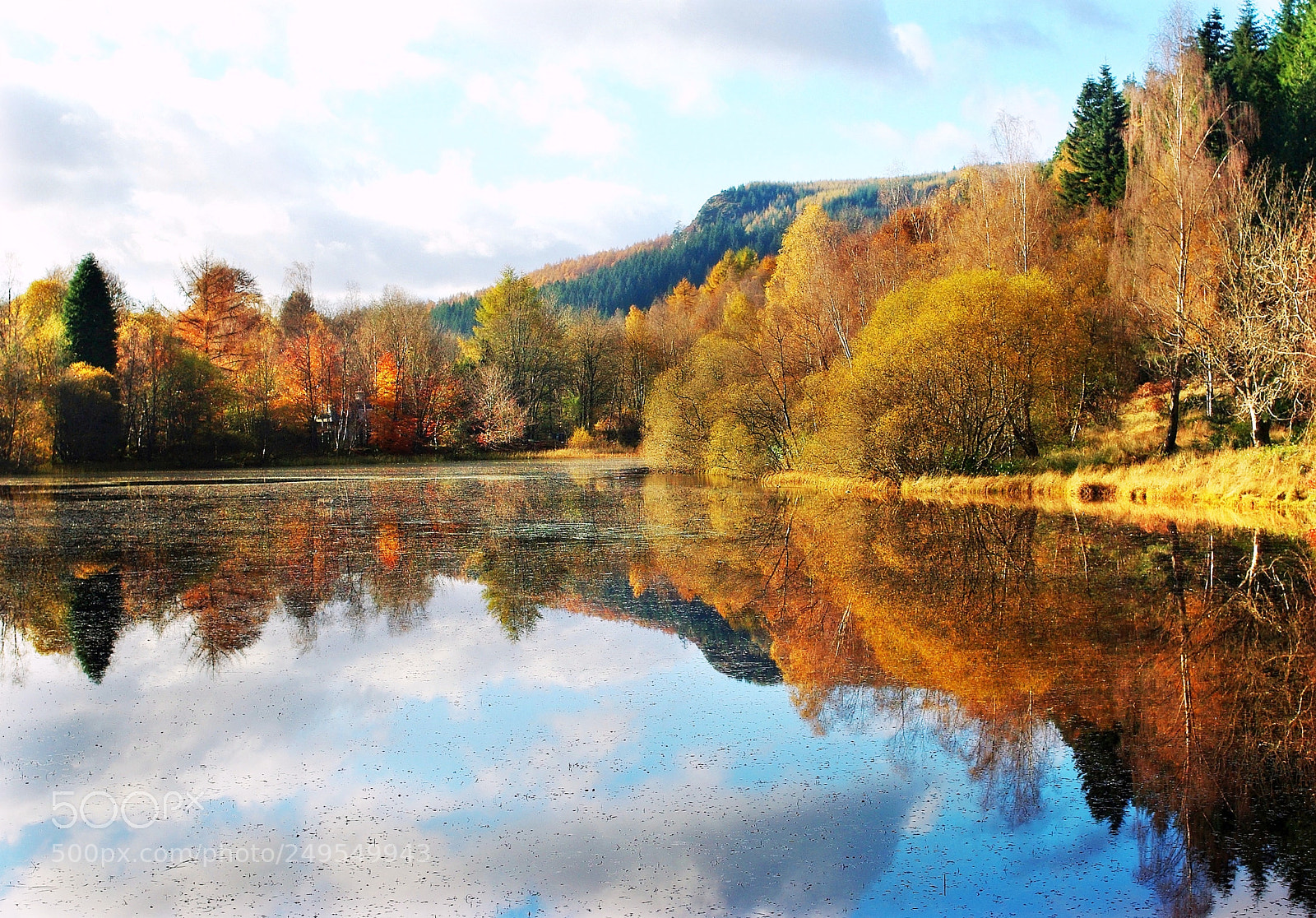 Pentax K200D sample photo. Polney loch autumn tones photography
