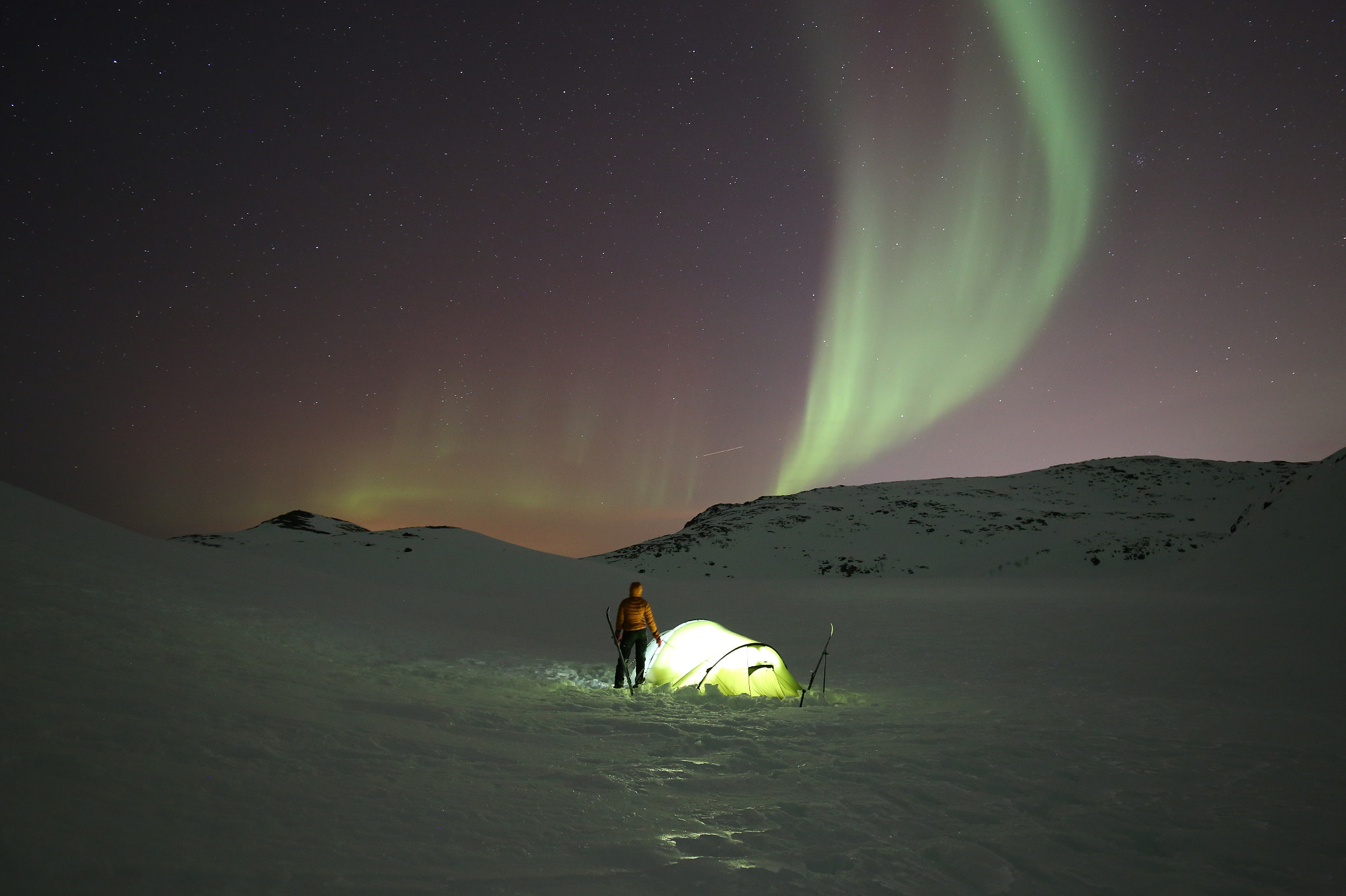Canon EF 16-35mm F4L IS USM sample photo. Tenting under the northern lights photography