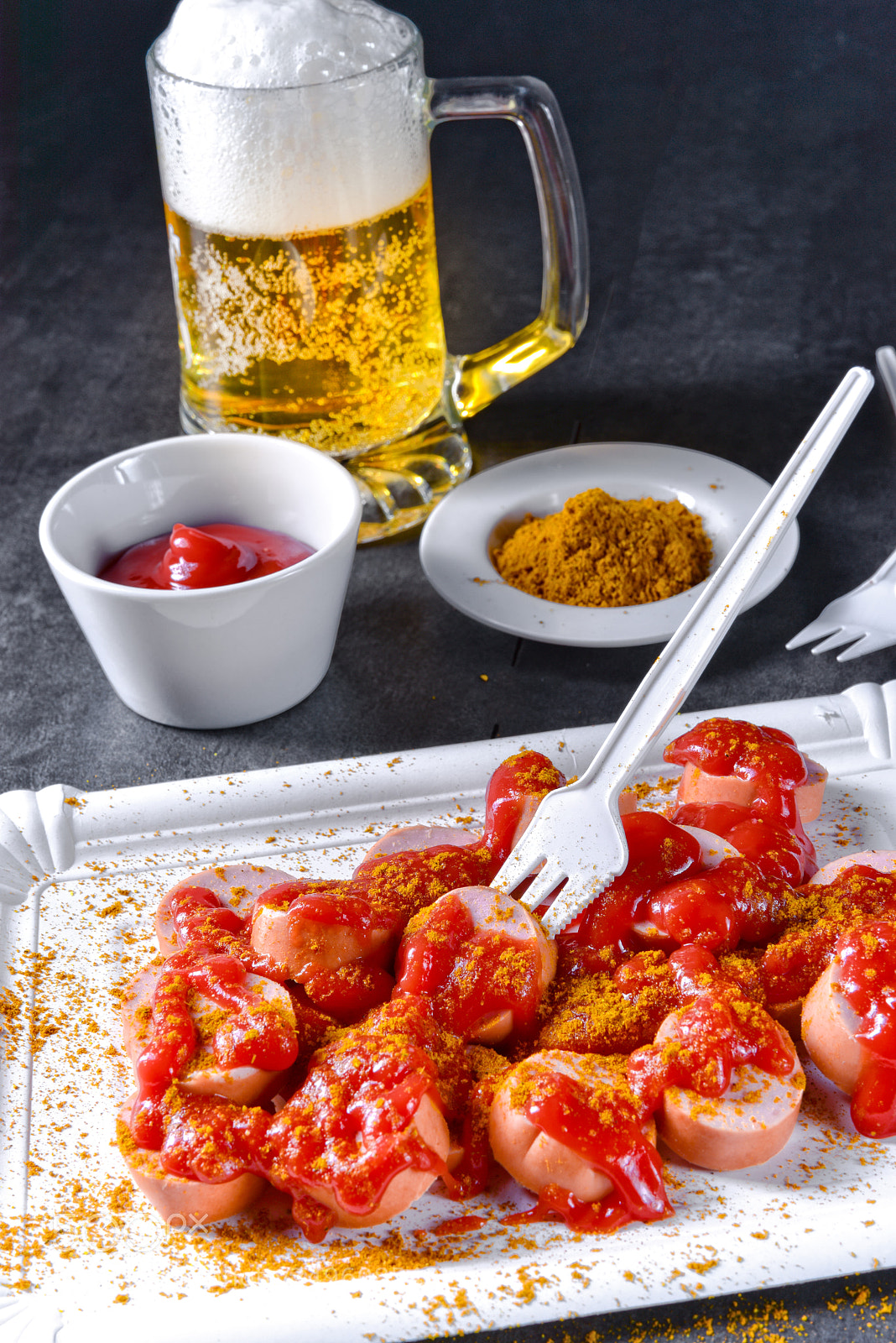 Nikon D810 sample photo. Curry bockwurst with beer photography