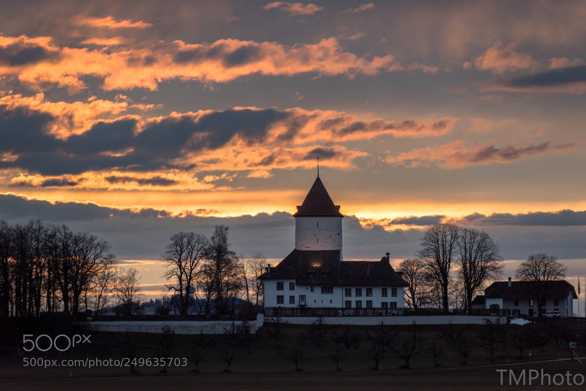 Nikon D810 sample photo. Sunset at castle schlosswil photography