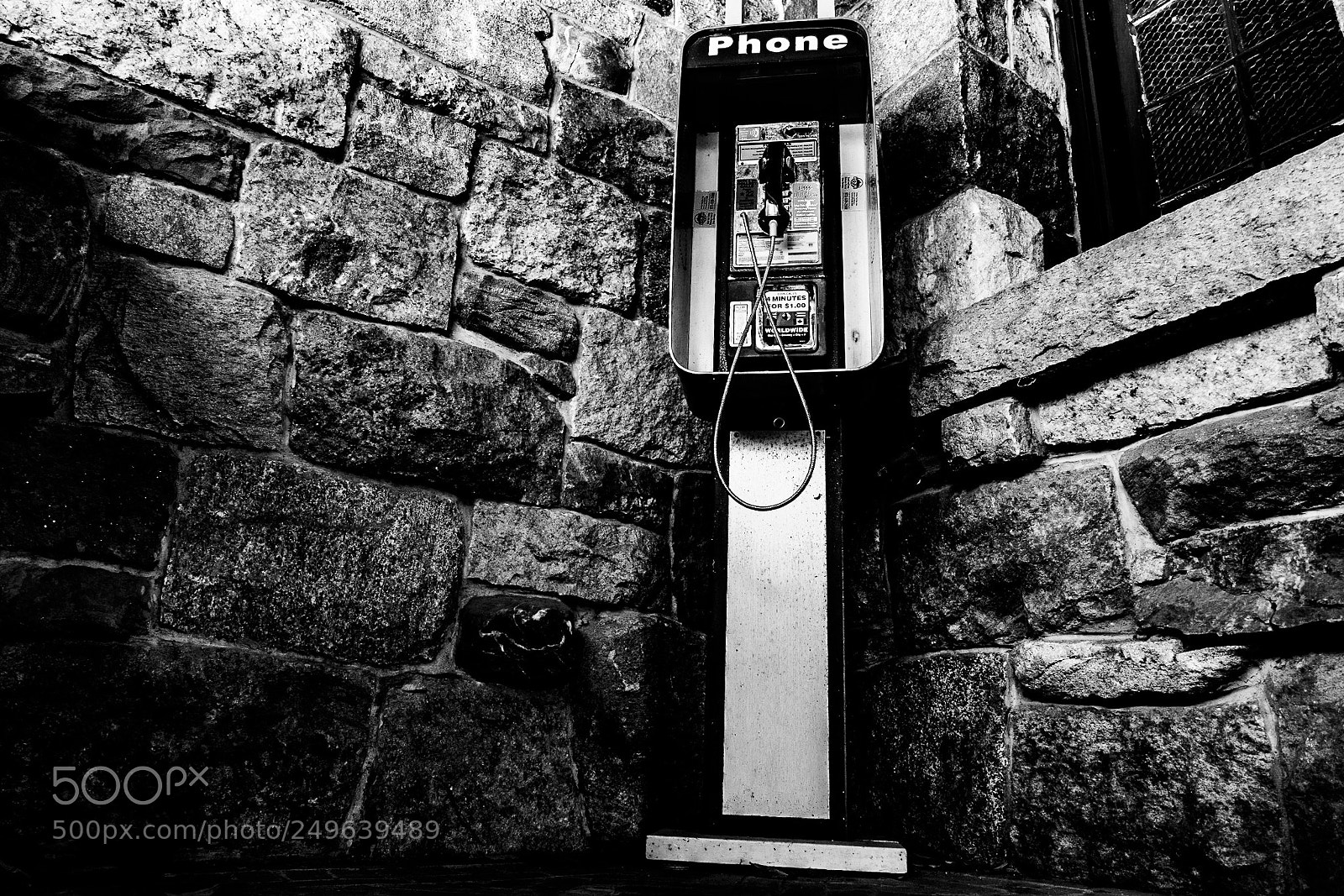Sony a7R III sample photo. Phone booth black & white photography