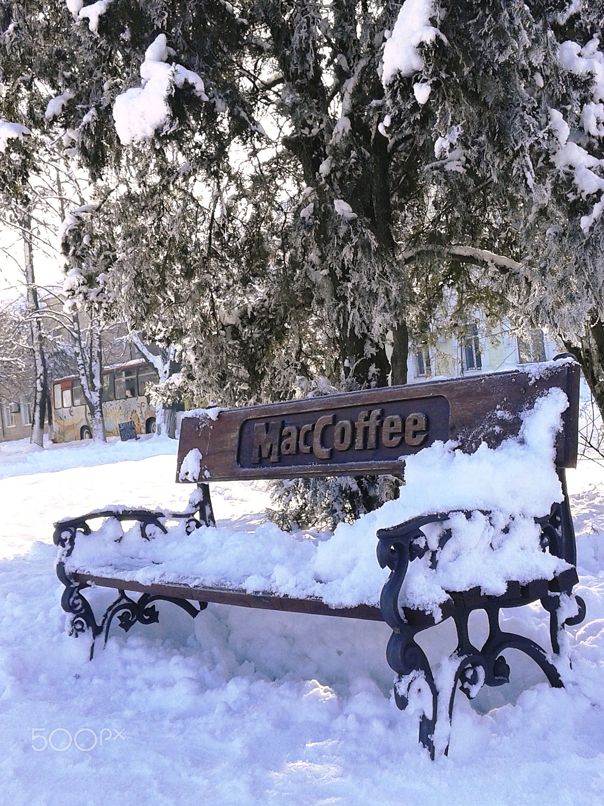 Samsung Galaxy Core sample photo. Bench in winter photography