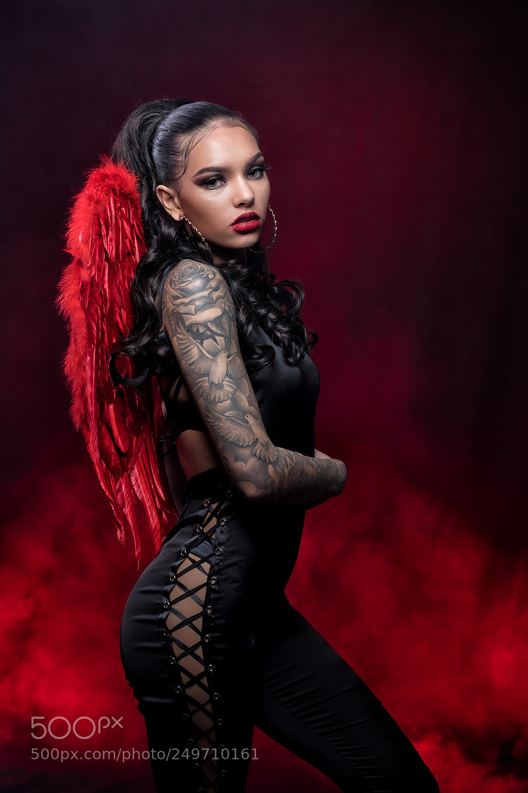 Canon EOS 5D Mark IV sample photo. Black angel in red photography