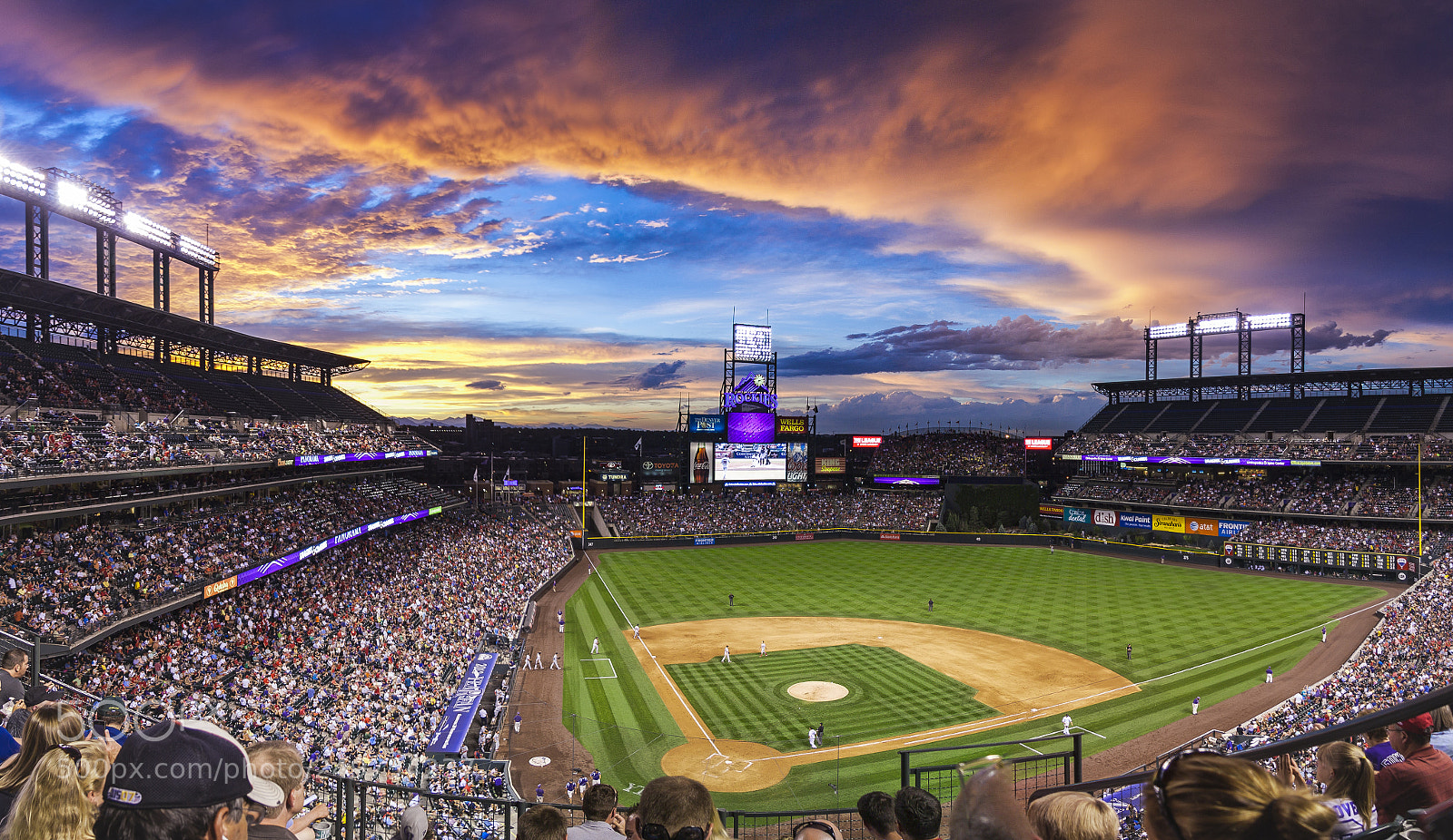 Canon EOS 20D sample photo. Coors field sunset panorama photography