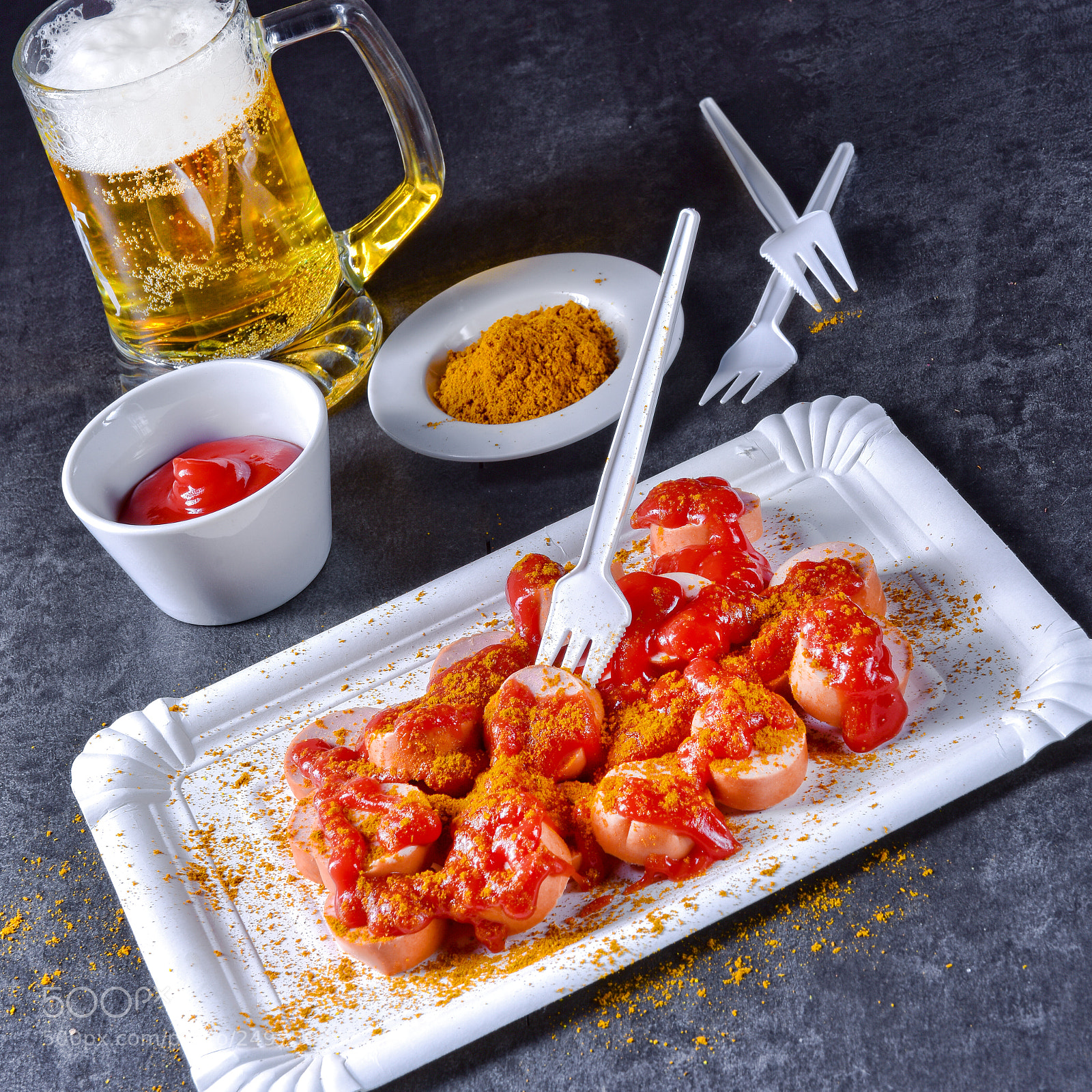 Nikon D810 sample photo. Curry bockwurst with beer photography