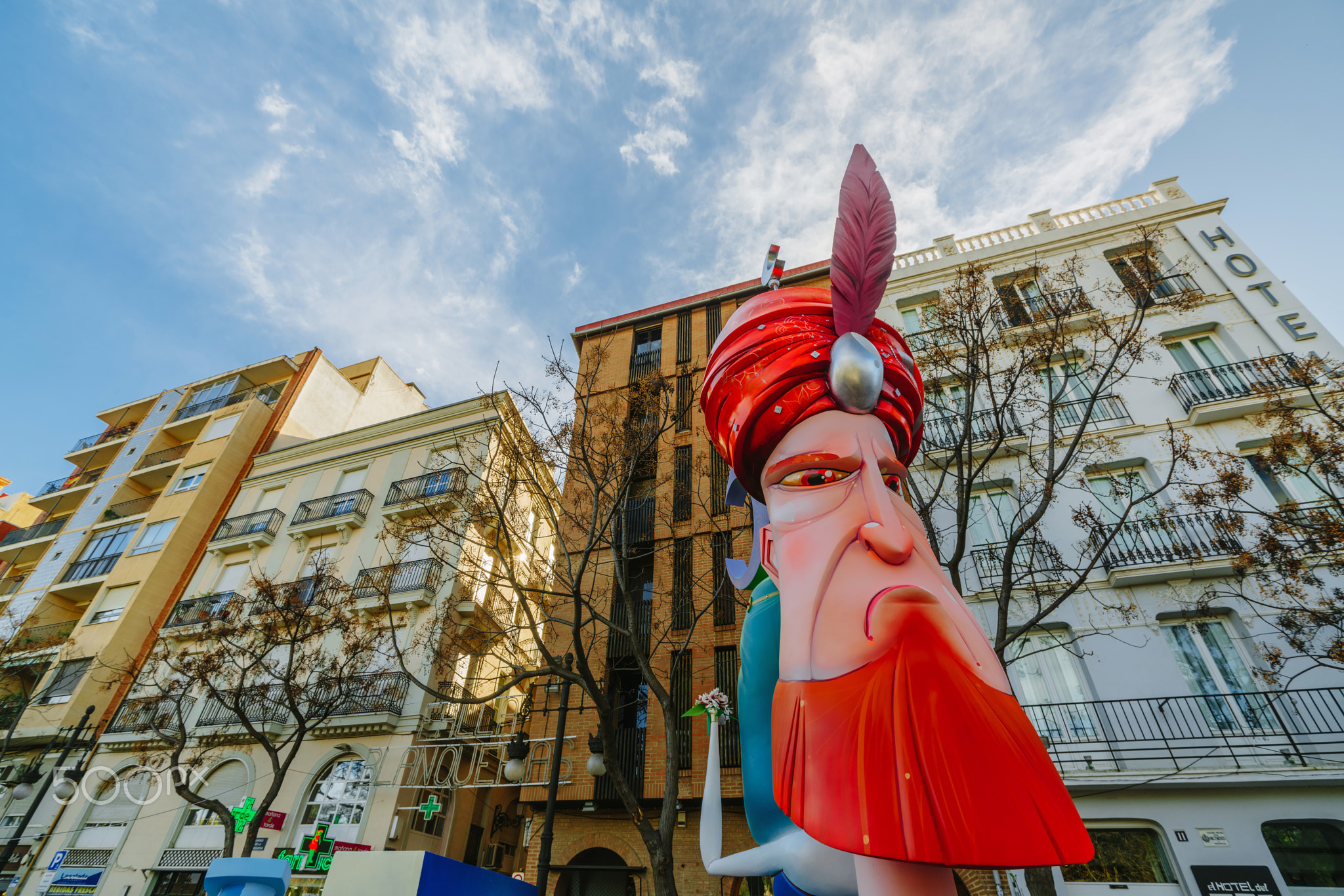 Falla in city centre during national Festival of Fallas. Valencia, Spain, March 16, 2018