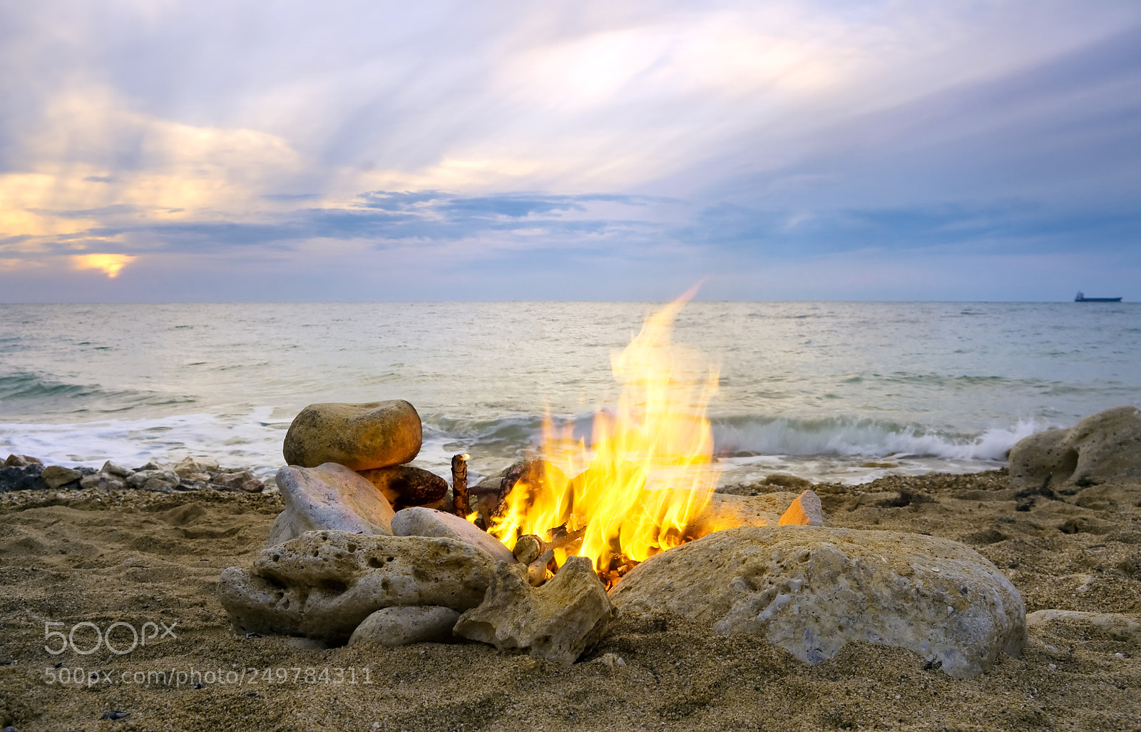 Pentax K-x sample photo. Lonely night fire on photography