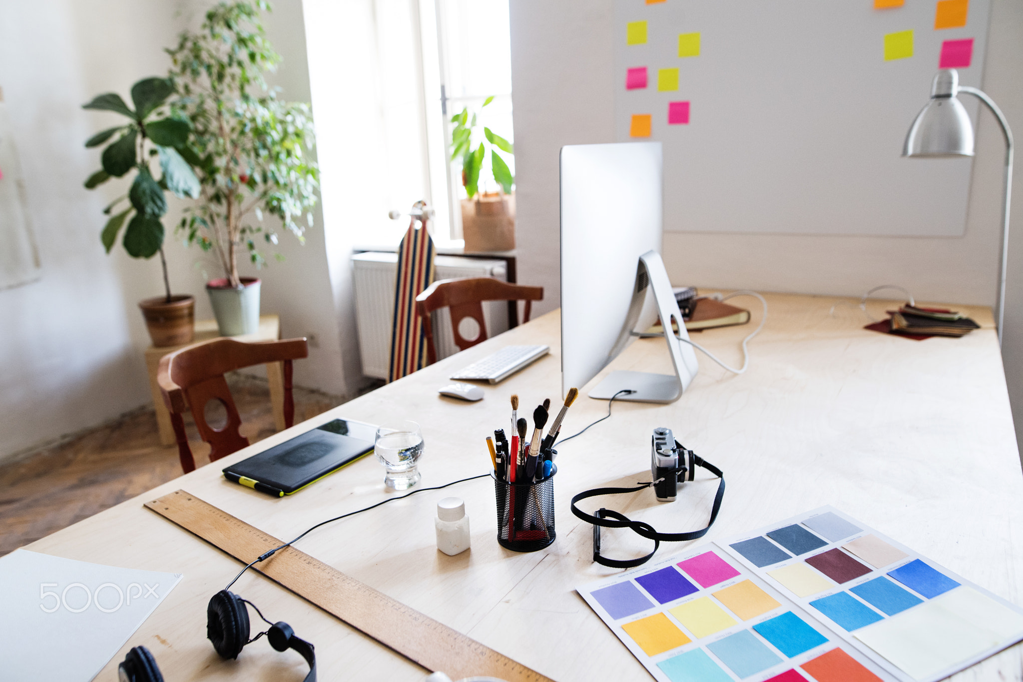 The interior of an empty modern office or a studio.