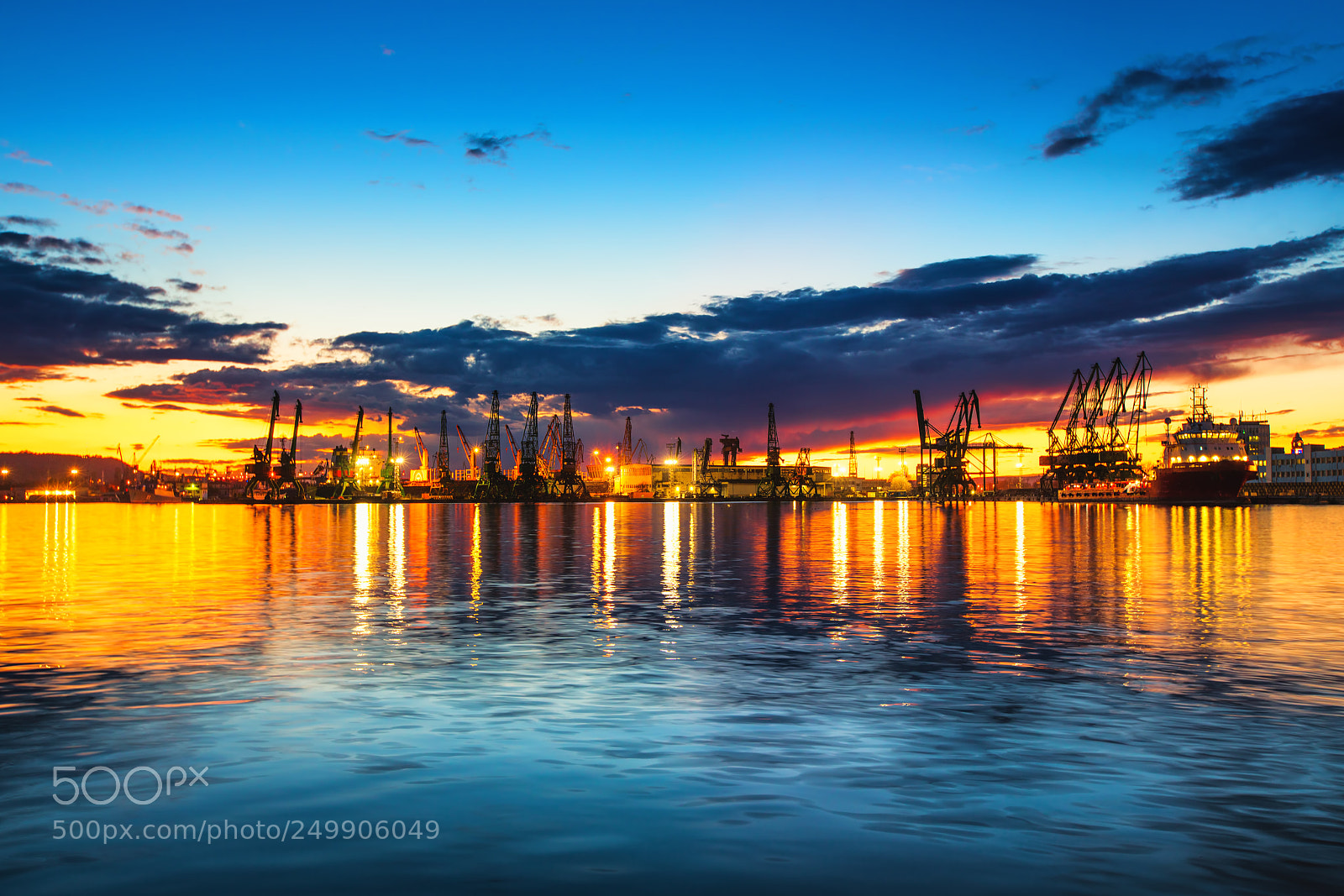 Sony a7R II sample photo. Sunset over sea port photography