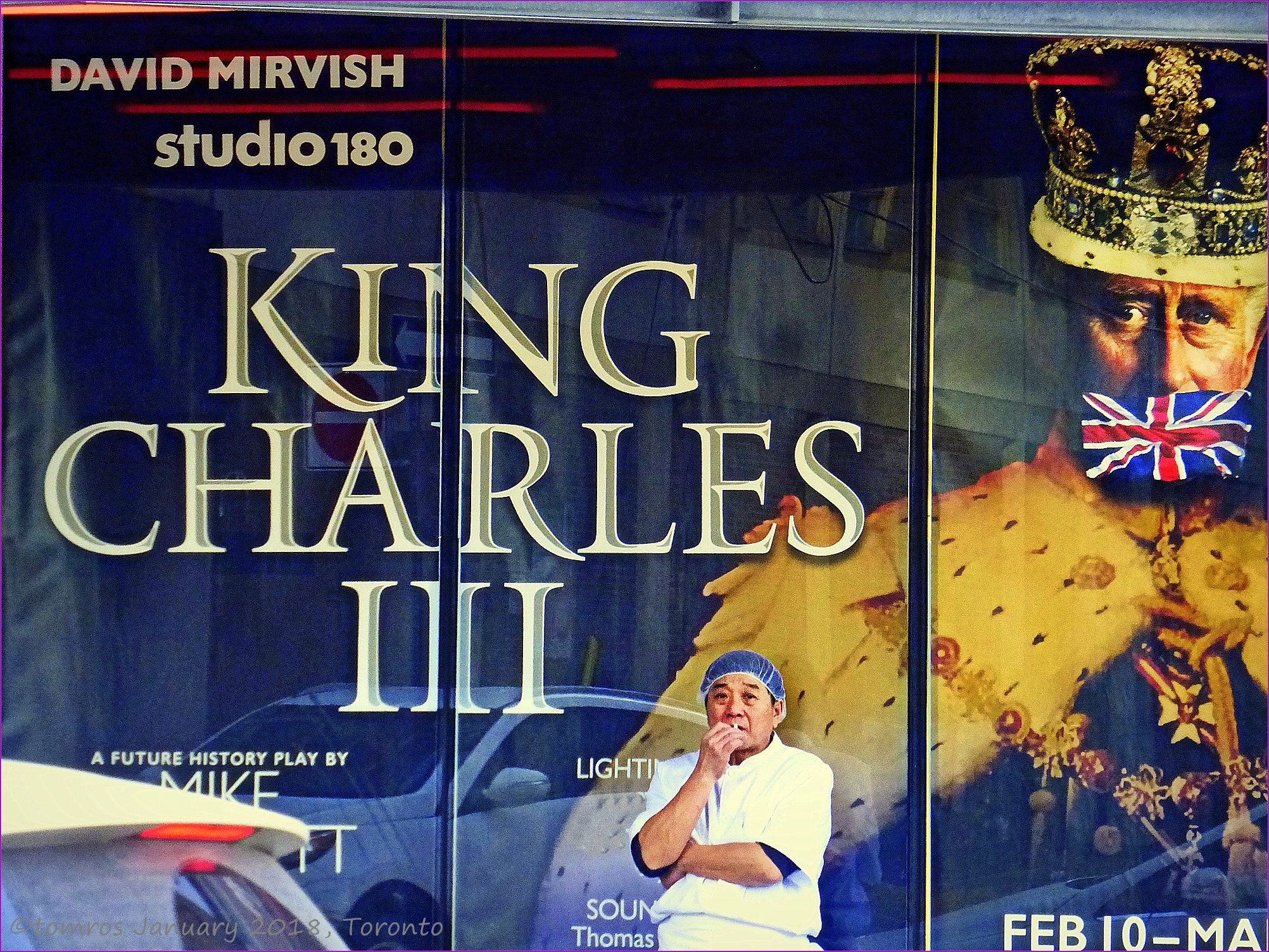 Panasonic Lumix DMC-ZS25 (Lumix DMC-TZ35) sample photo. The chef and king charles 3rd. poster on yonge. photography