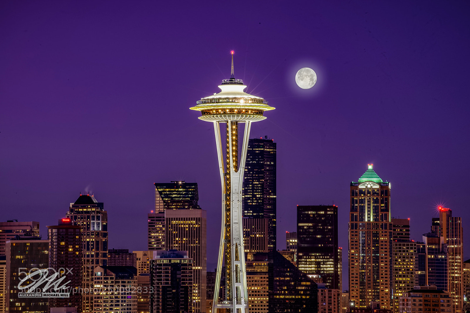 Nikon D3 sample photo. Moon over seattle photography